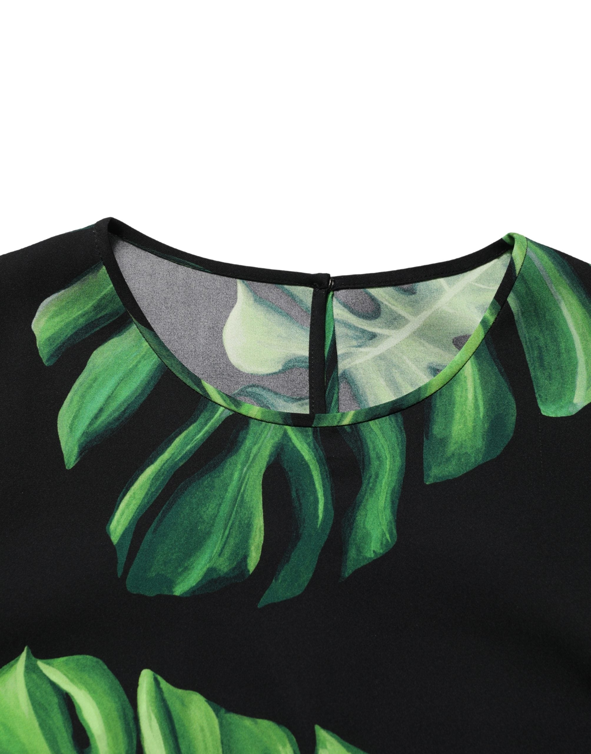 Dolce & Gabbana Black Philodendron Print Silk Blouse Top