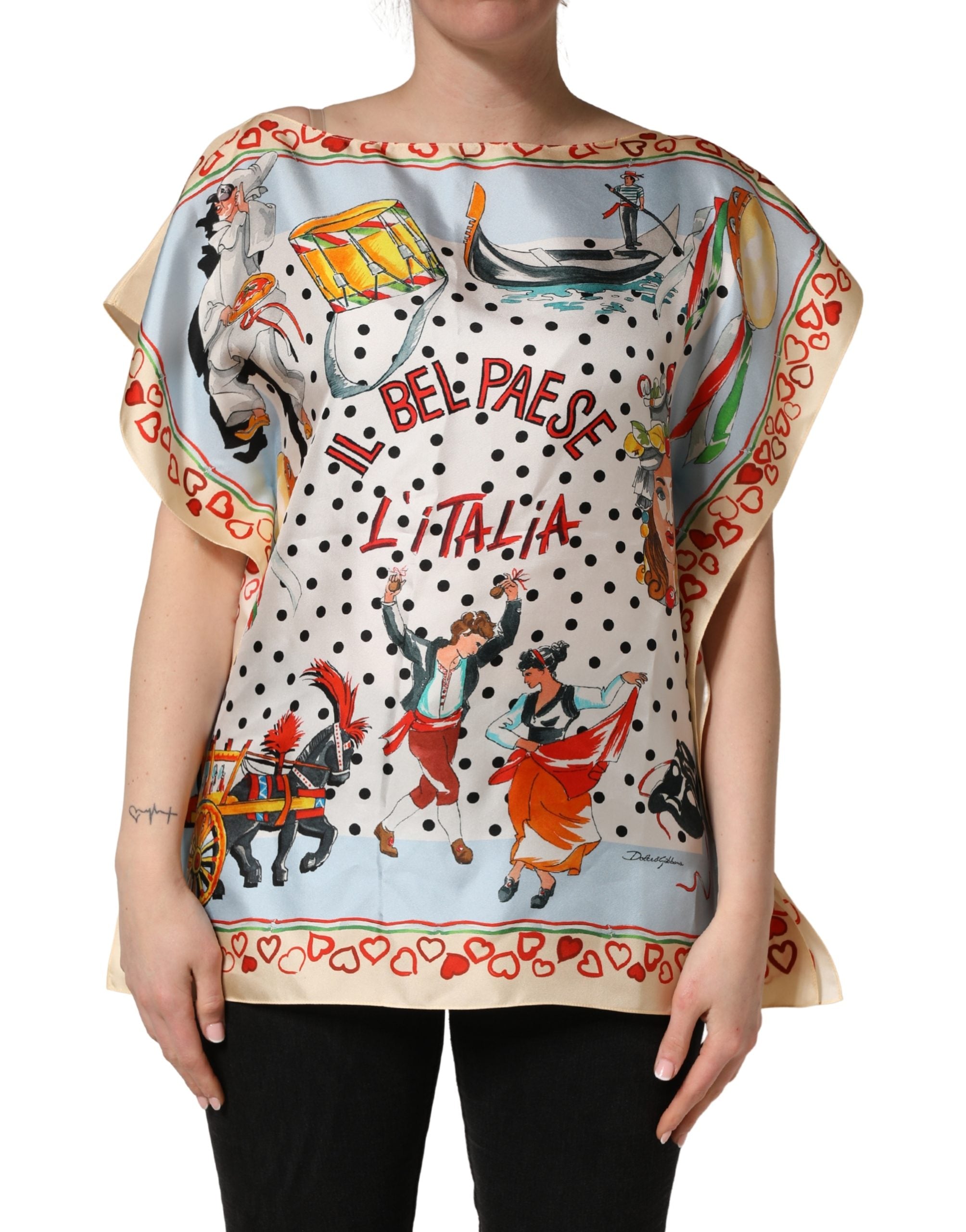 Dolce & Gabbana Multicolor Italy Scenes Graphic Silk Top