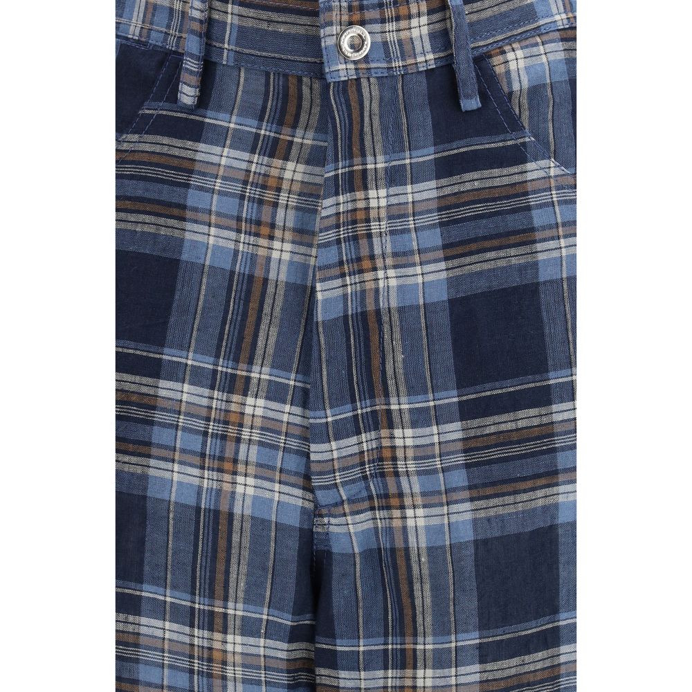 MARBELL Blue Linen Casual Pants