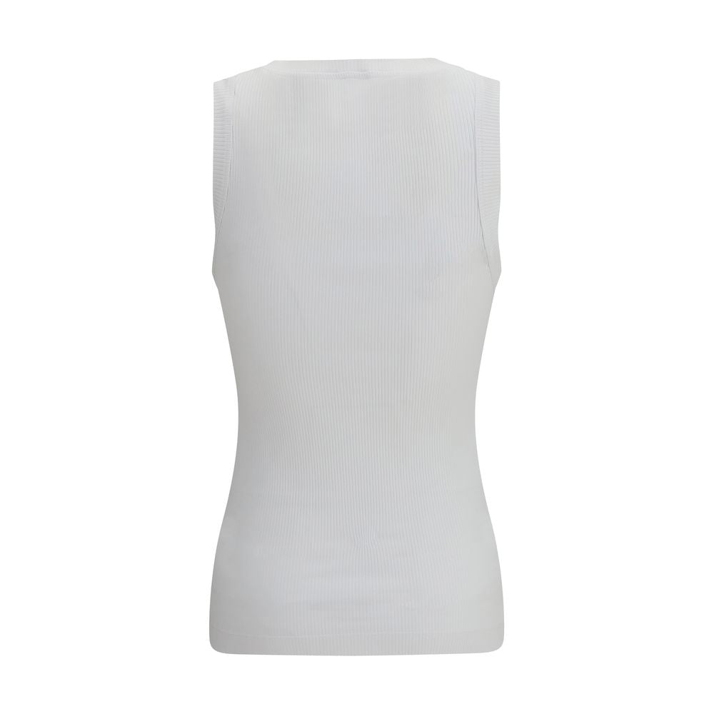 Brunello Cucinelli White Cotton Sleeveles T-Shirt