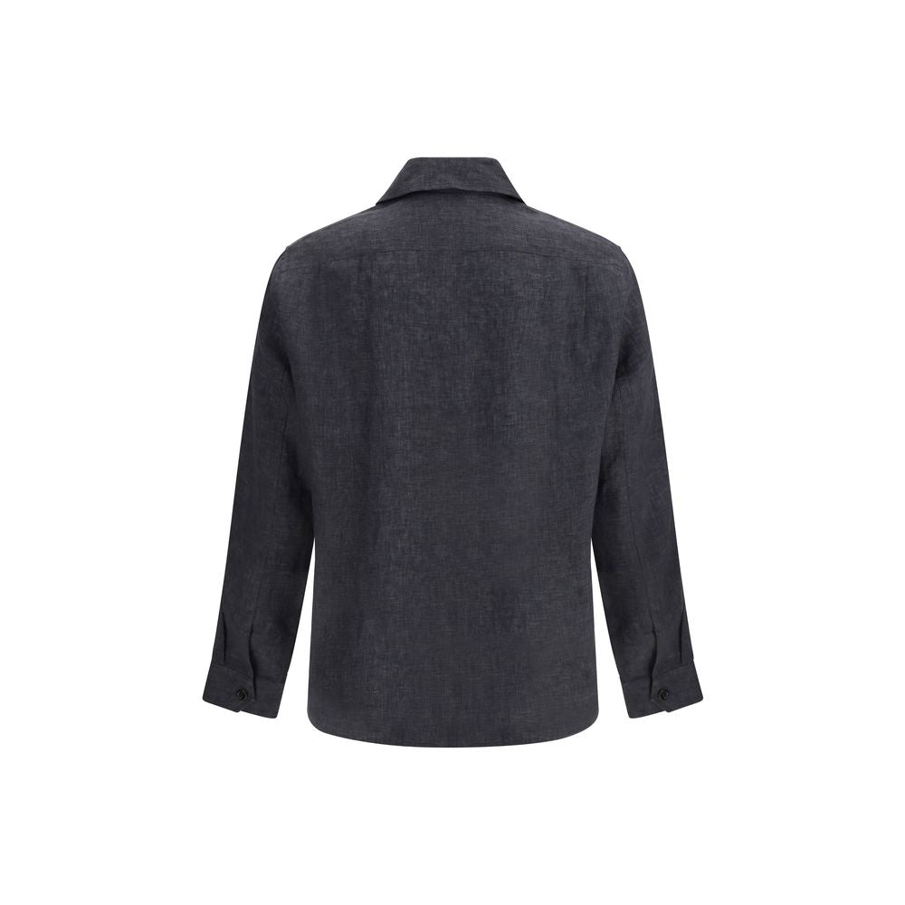 Brunello Cucinelli Gray Linen Pattern Shirt