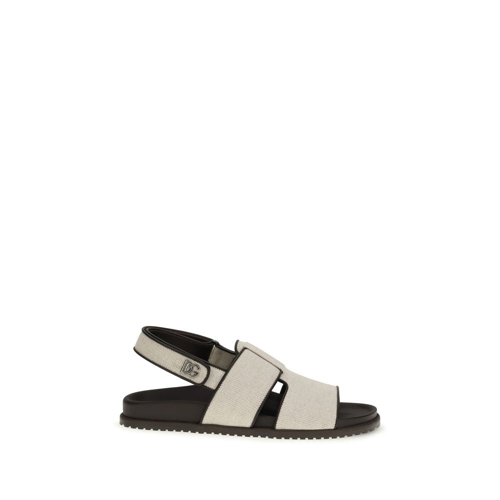 Dolce & Gabbana Beige Calf Leather Bos Taurus Flat Sandals
