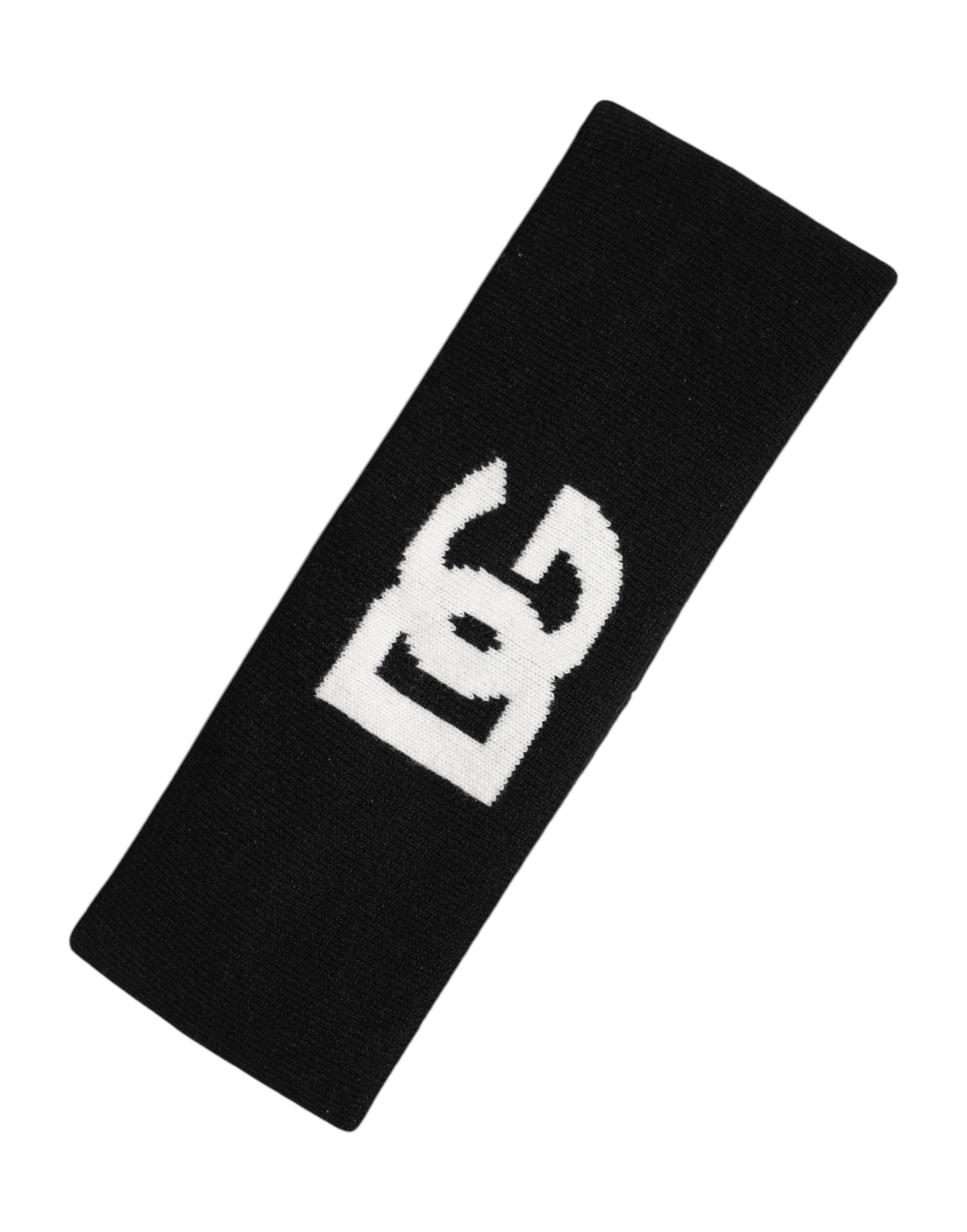 Dolce & Gabbana Men Black White Cashmere Logo Head Band Hat