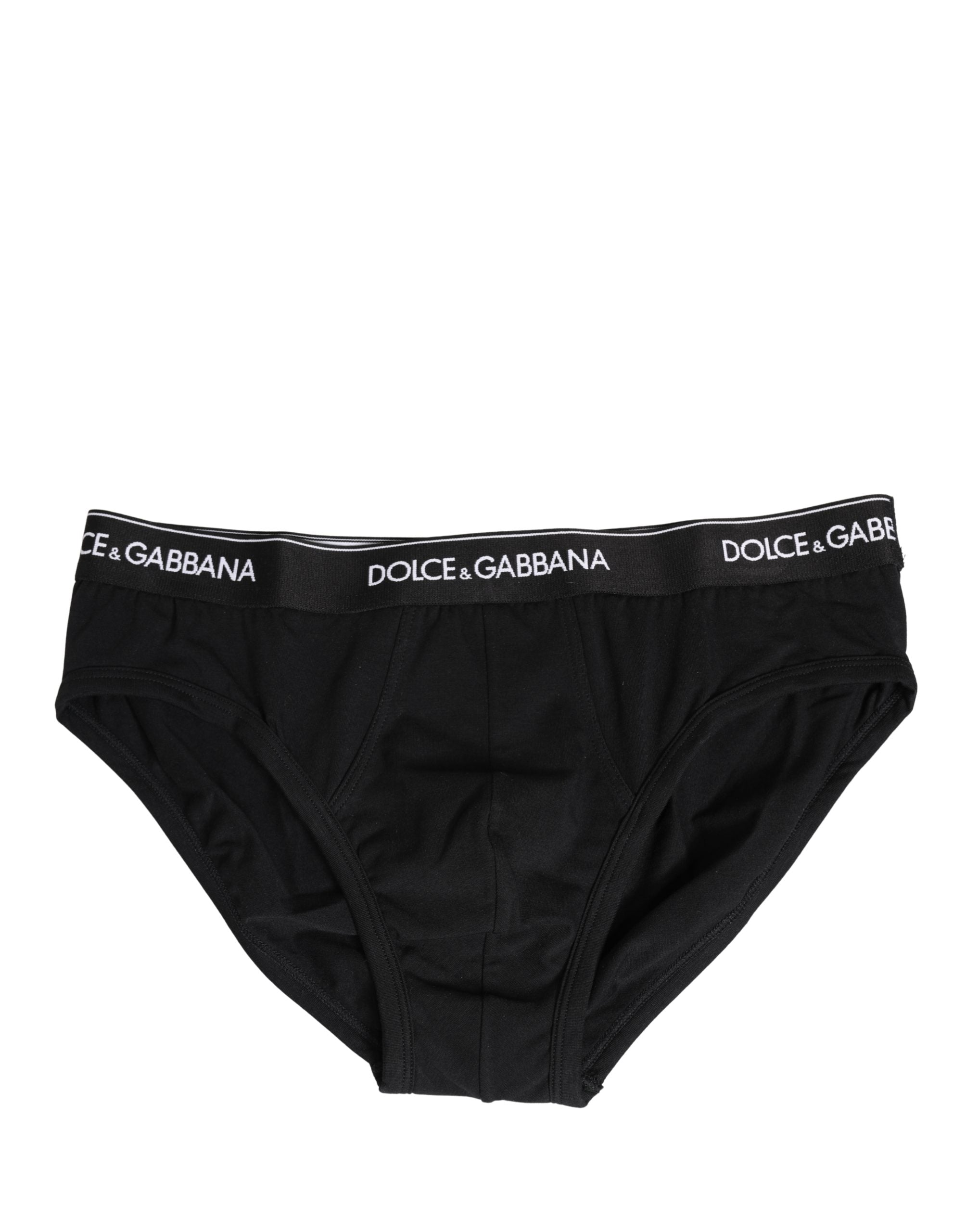 Dolce & Gabbana Black Cotton Logo Waistband Briefs Underwear