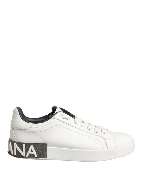 Dolce & Gabbana White Black Portofino Leather Sneakers Shoes