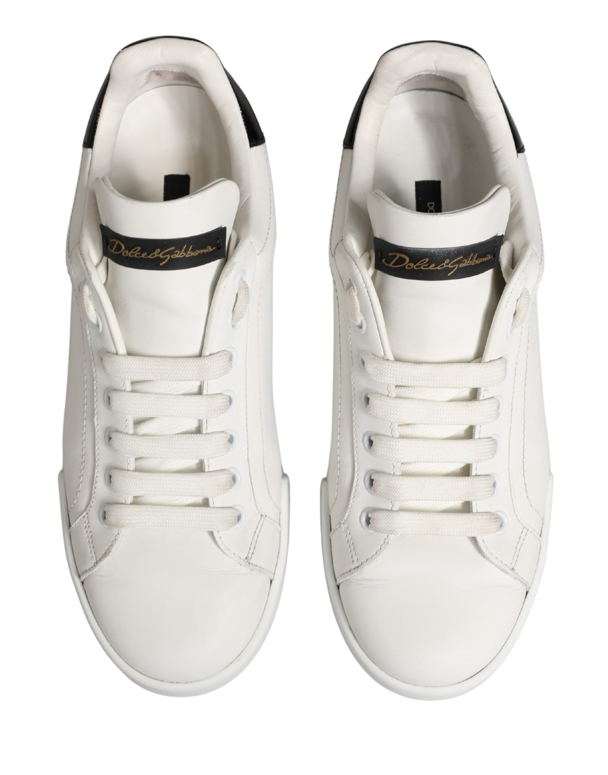 Dolce & Gabbana White Black Portofino Leather Sneakers Shoes