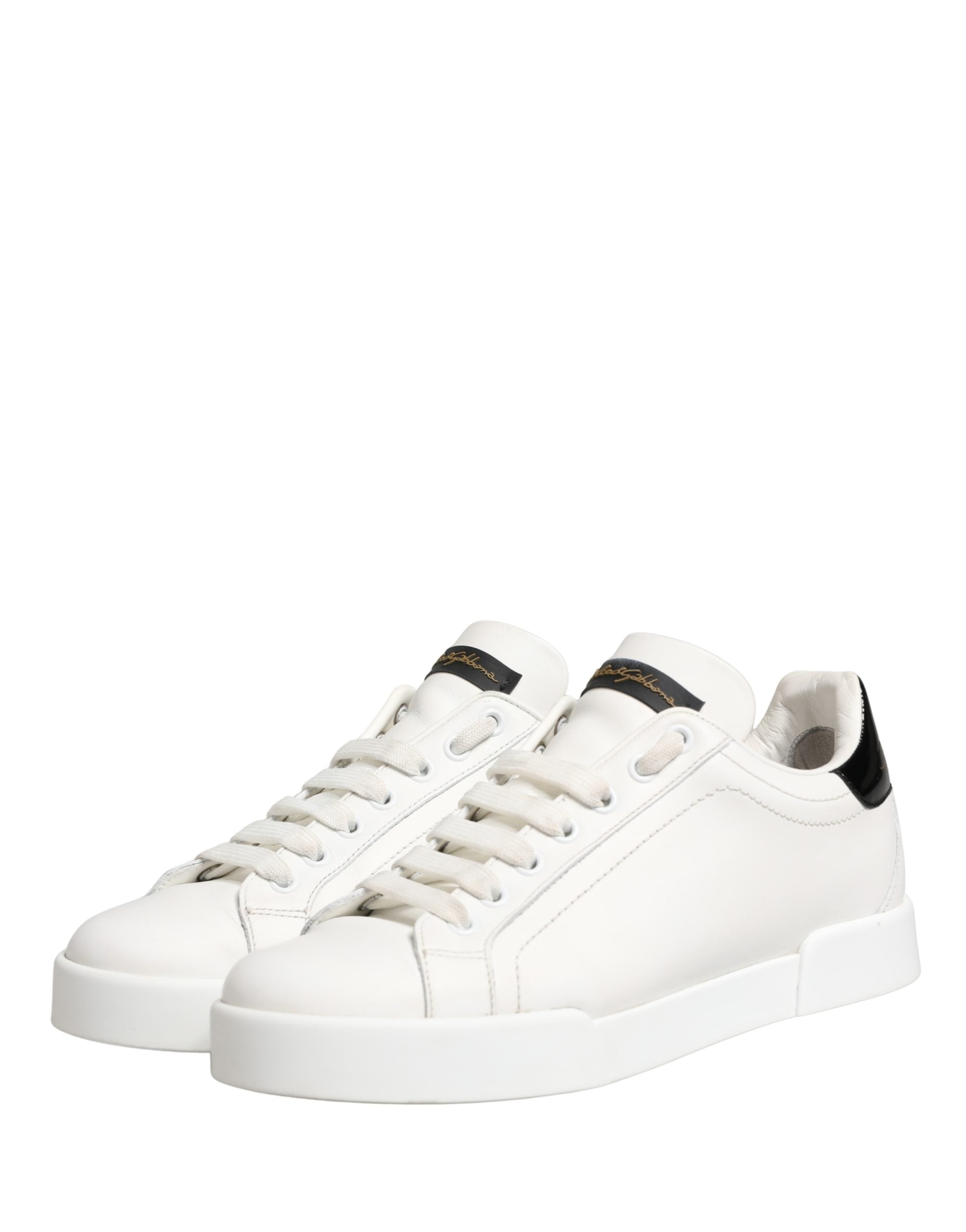 Dolce & Gabbana White Black Portofino Leather Sneakers Shoes