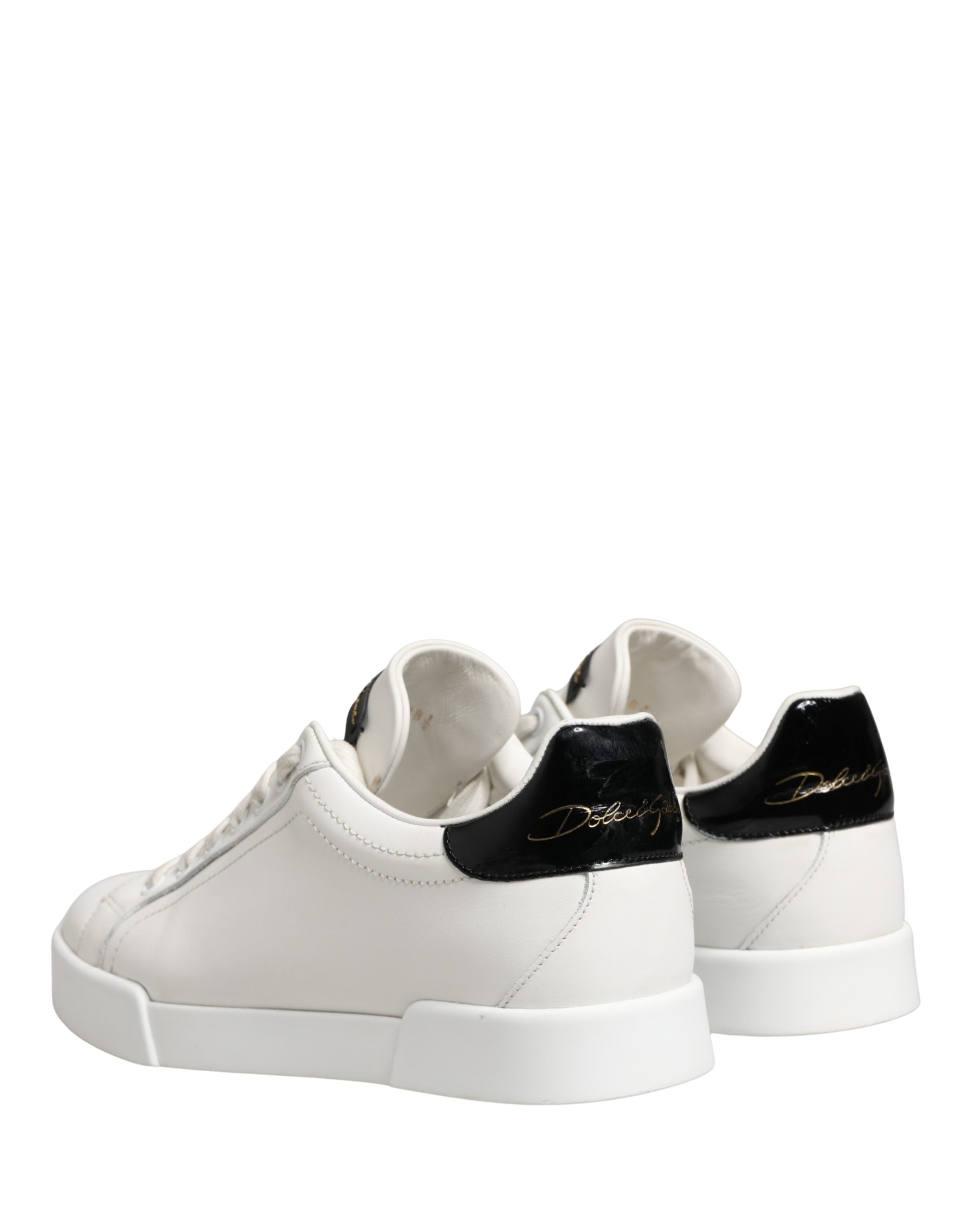 Dolce & Gabbana White Black Portofino Leather Sneakers Shoes