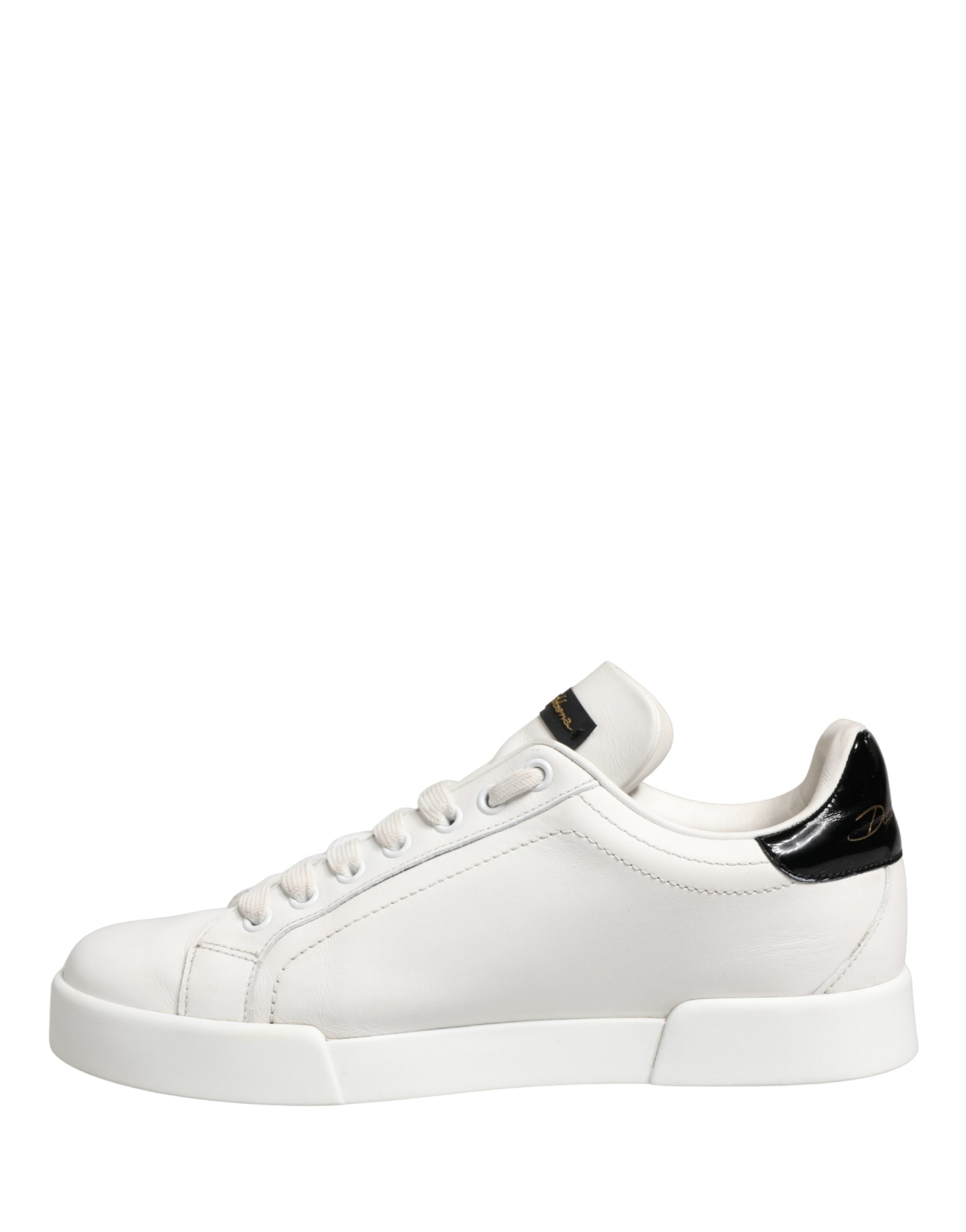 Dolce & Gabbana White Black Portofino Leather Sneakers Shoes
