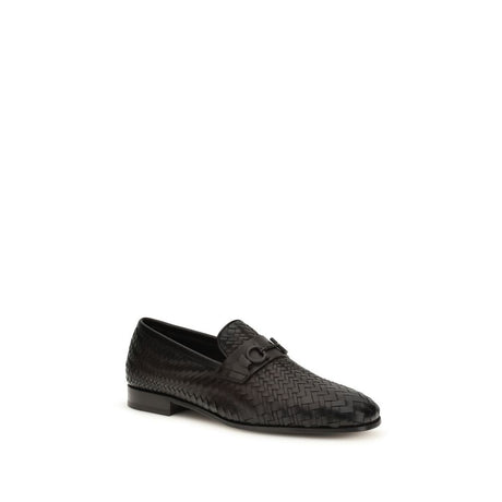 Ferragamo Brown Calf Leather Bos Taurus Slip-On Loafers