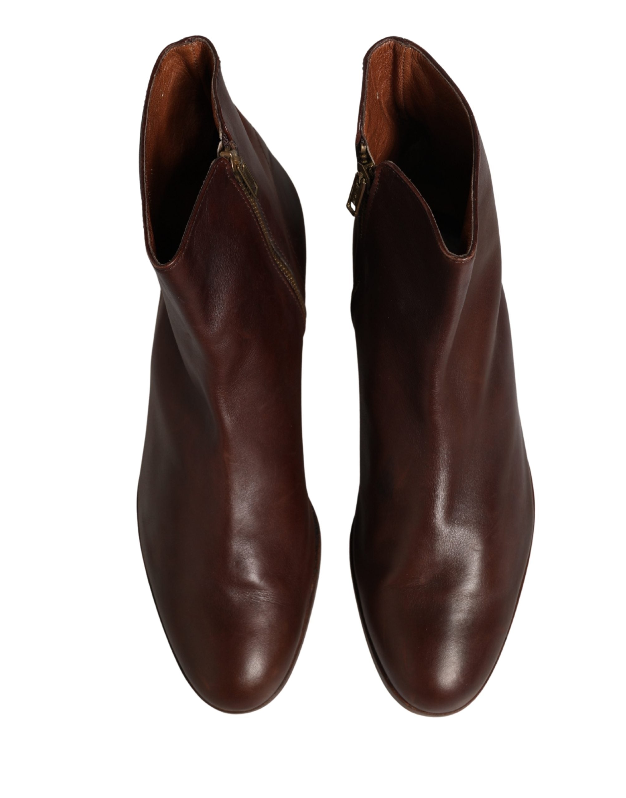 Dolce & Gabbana Brown Leather Flats Biker Ankle Boots Shoes