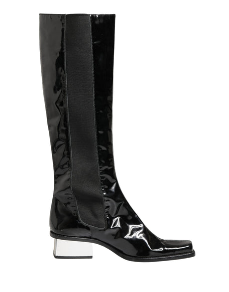 Dolce & Gabbana Black Patent Leather Knee High Boots Shoes