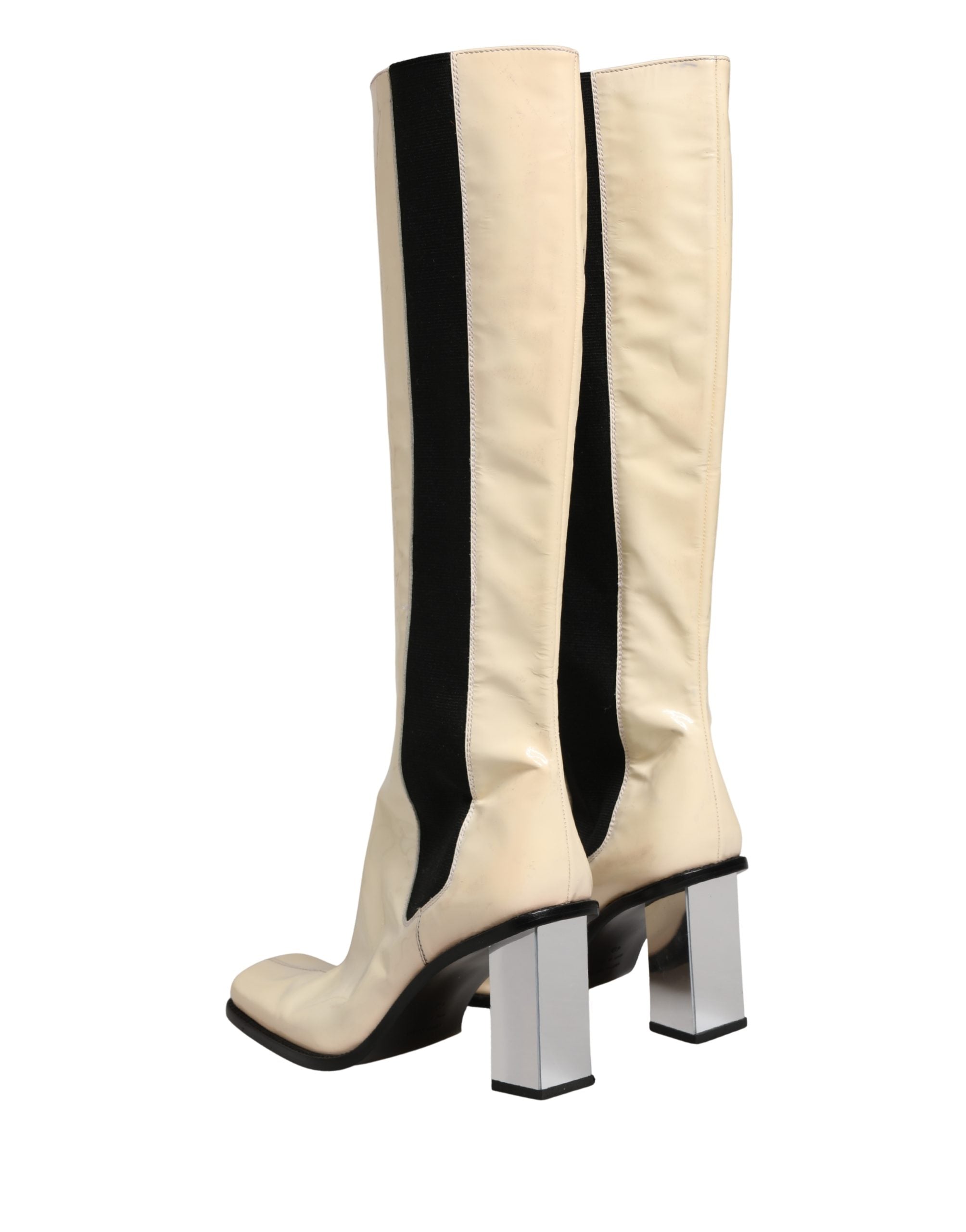 Dolce & Gabbana White Black Leather Knee High Boots Shoes