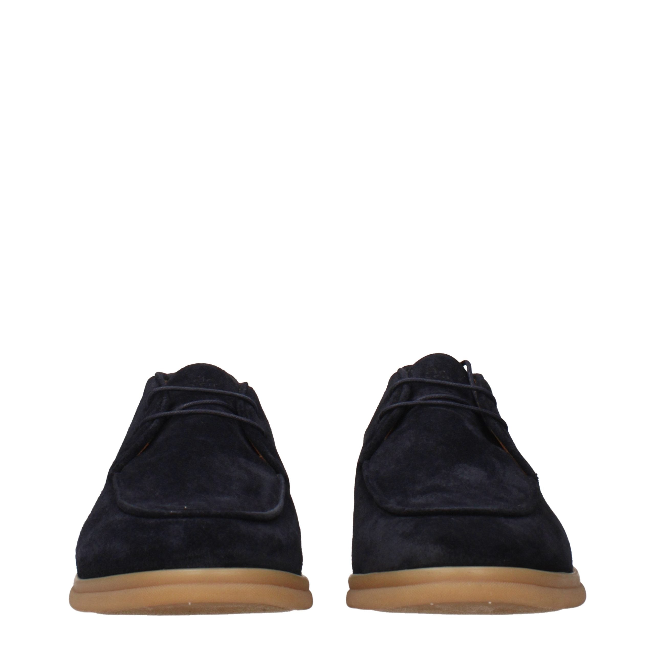 Eleventy Blue Leather Lace-Up Boots