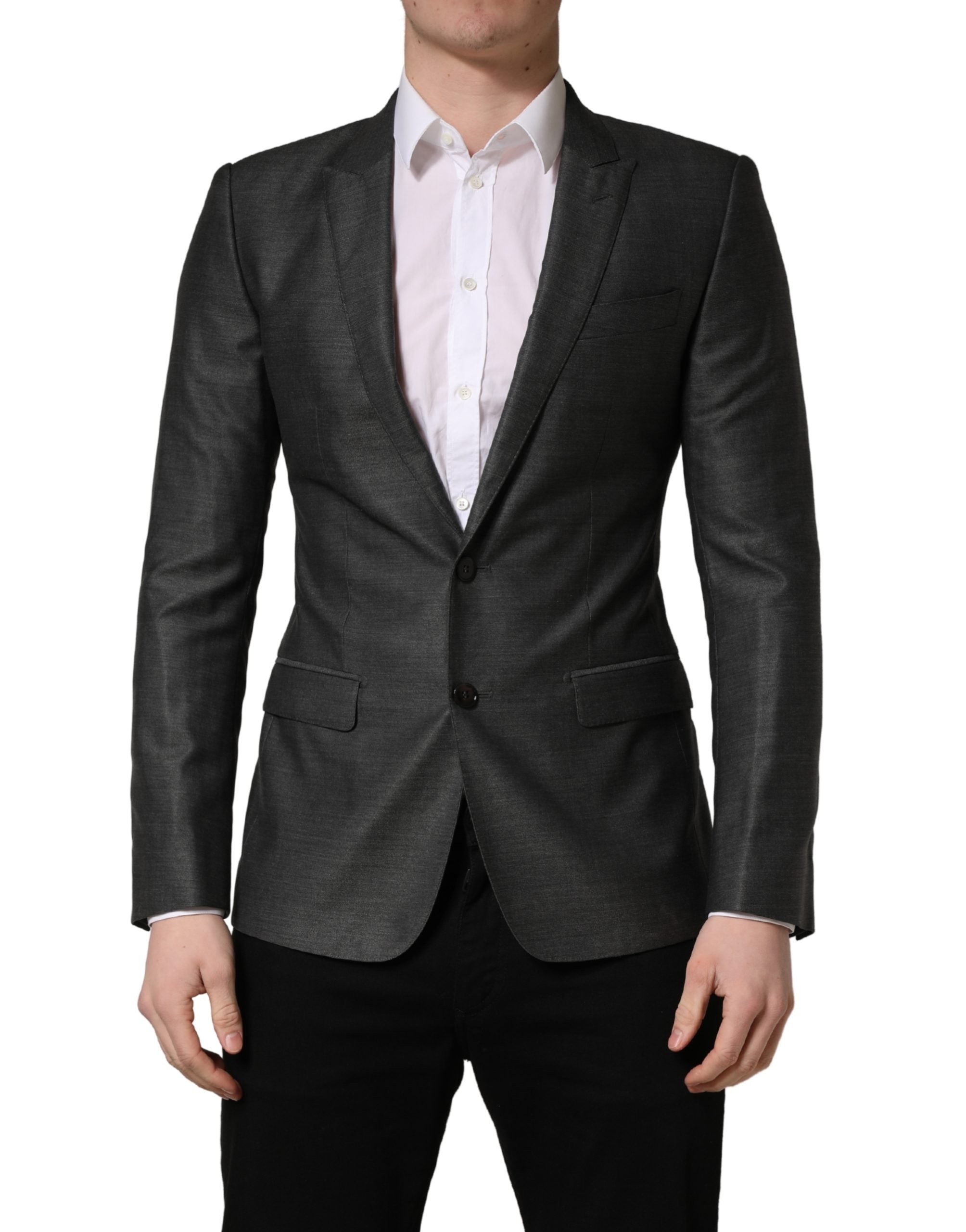 Dolce & Gabbana Dark Gray Wool Slim Fit Coat Jacket Blazer