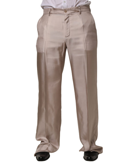 Dolce & Gabbana Beige Silk Straight Formal DressTrouser Pants