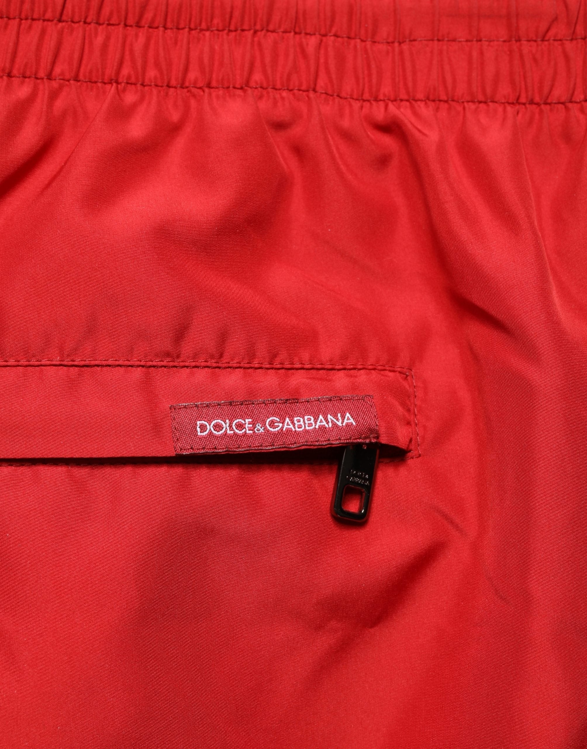 Dolce & Gabbana Red Polyester Men Drawstring Shorts Swimwear