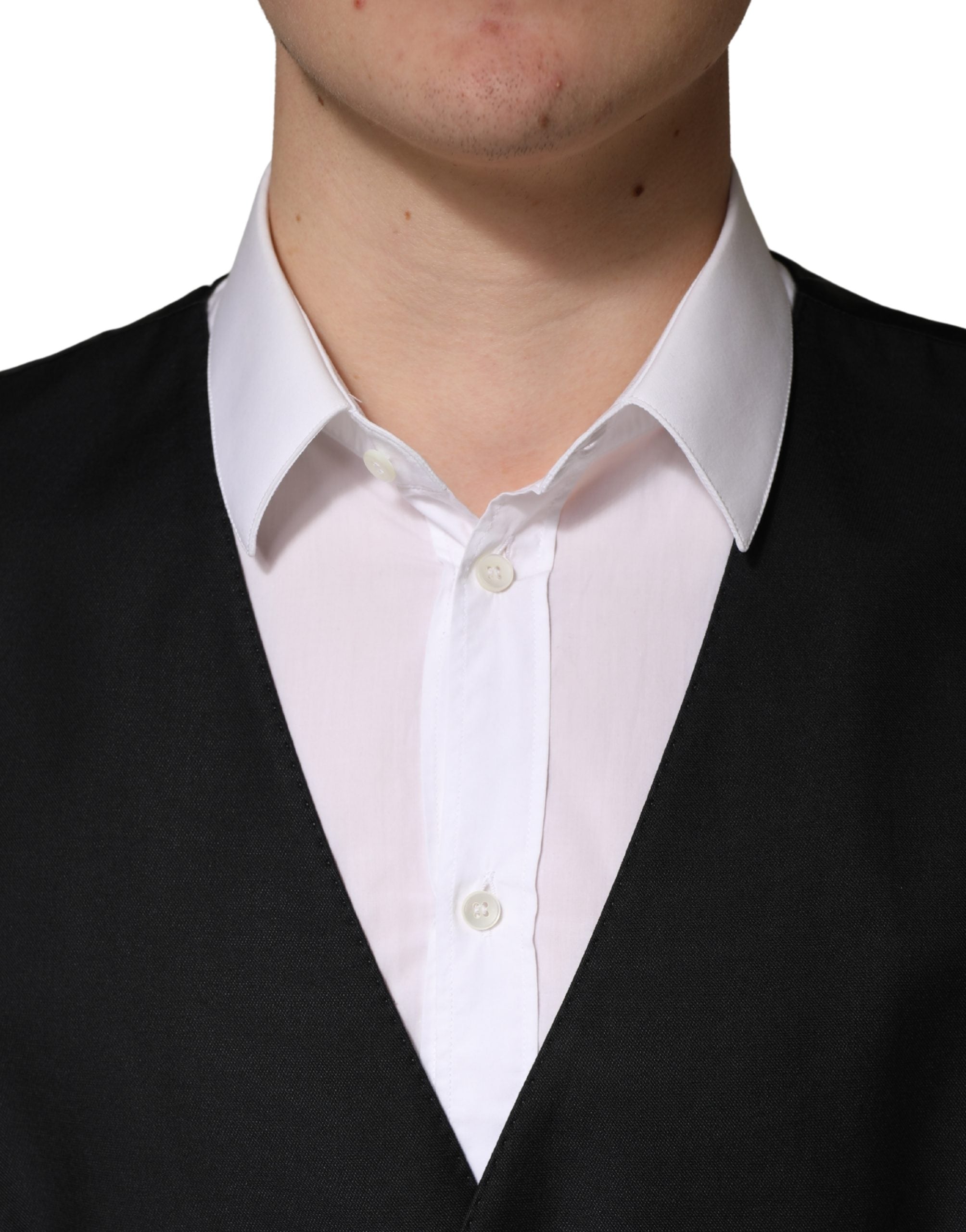 Dolce & Gabbana Black Wool Single Breasted Men Waistcoat Vest