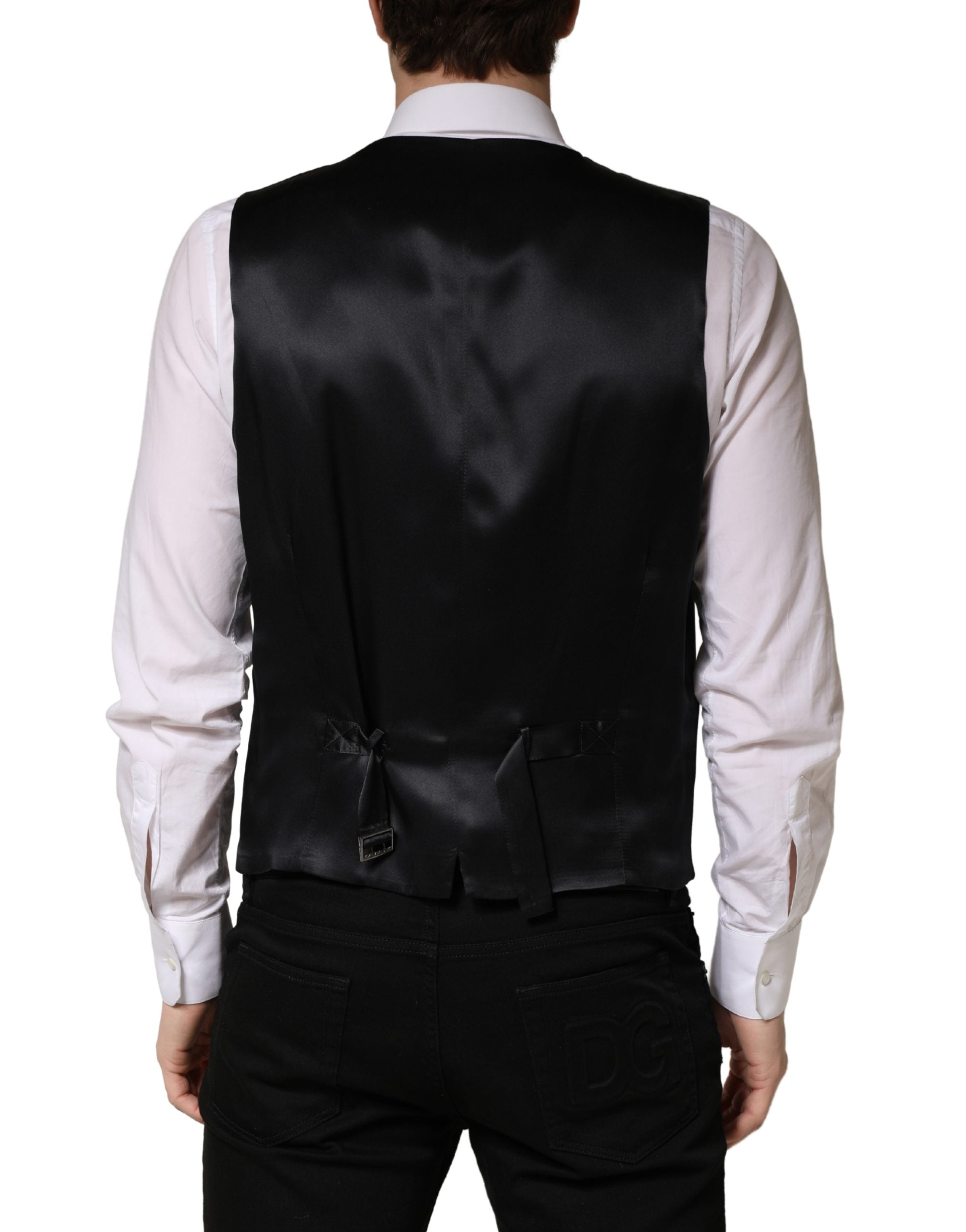 Dolce & Gabbana Black Wool Single Breasted Men Waistcoat Vest