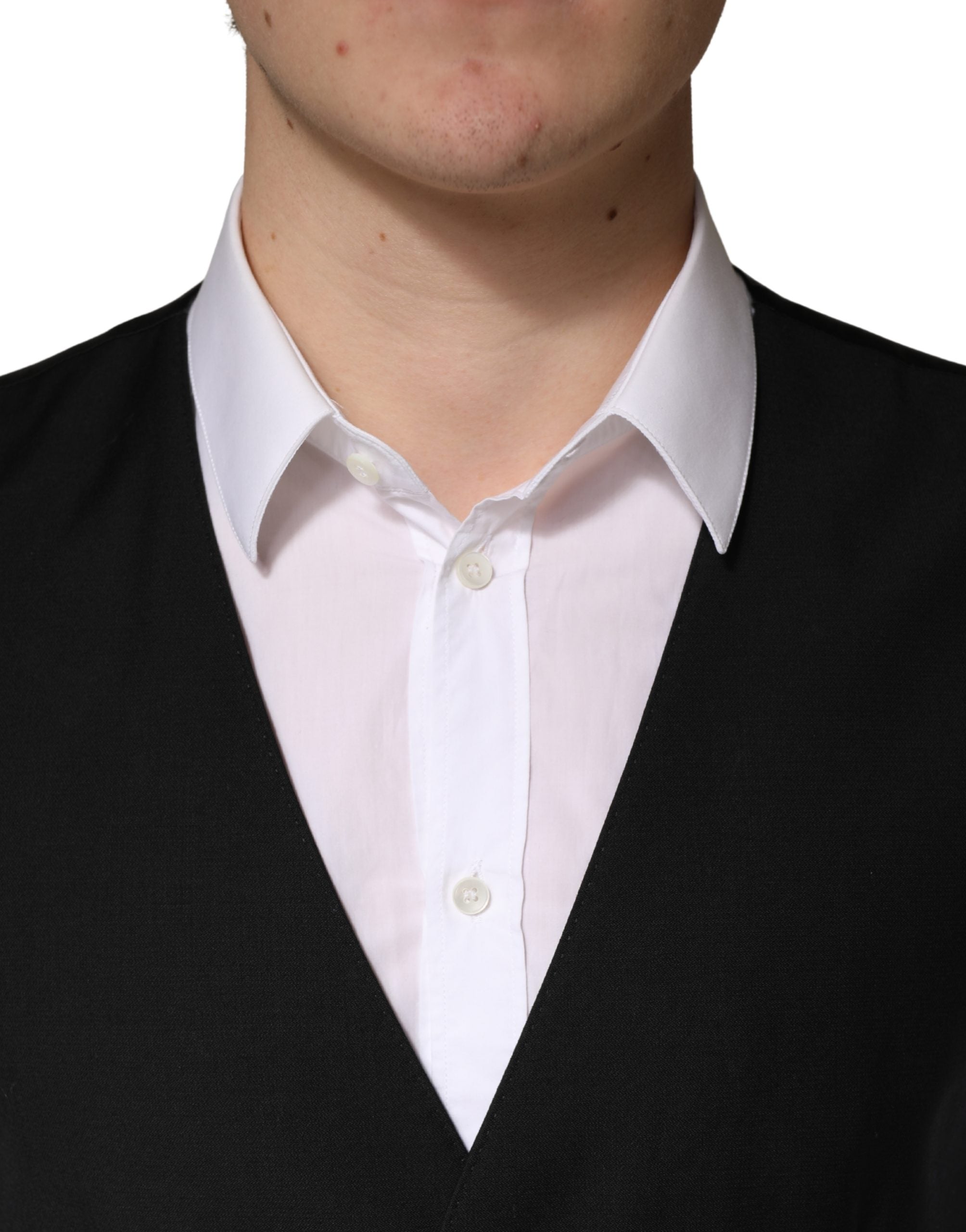 Dolce & Gabbana Black Wool Single Breasted Men Waistcoat Vest