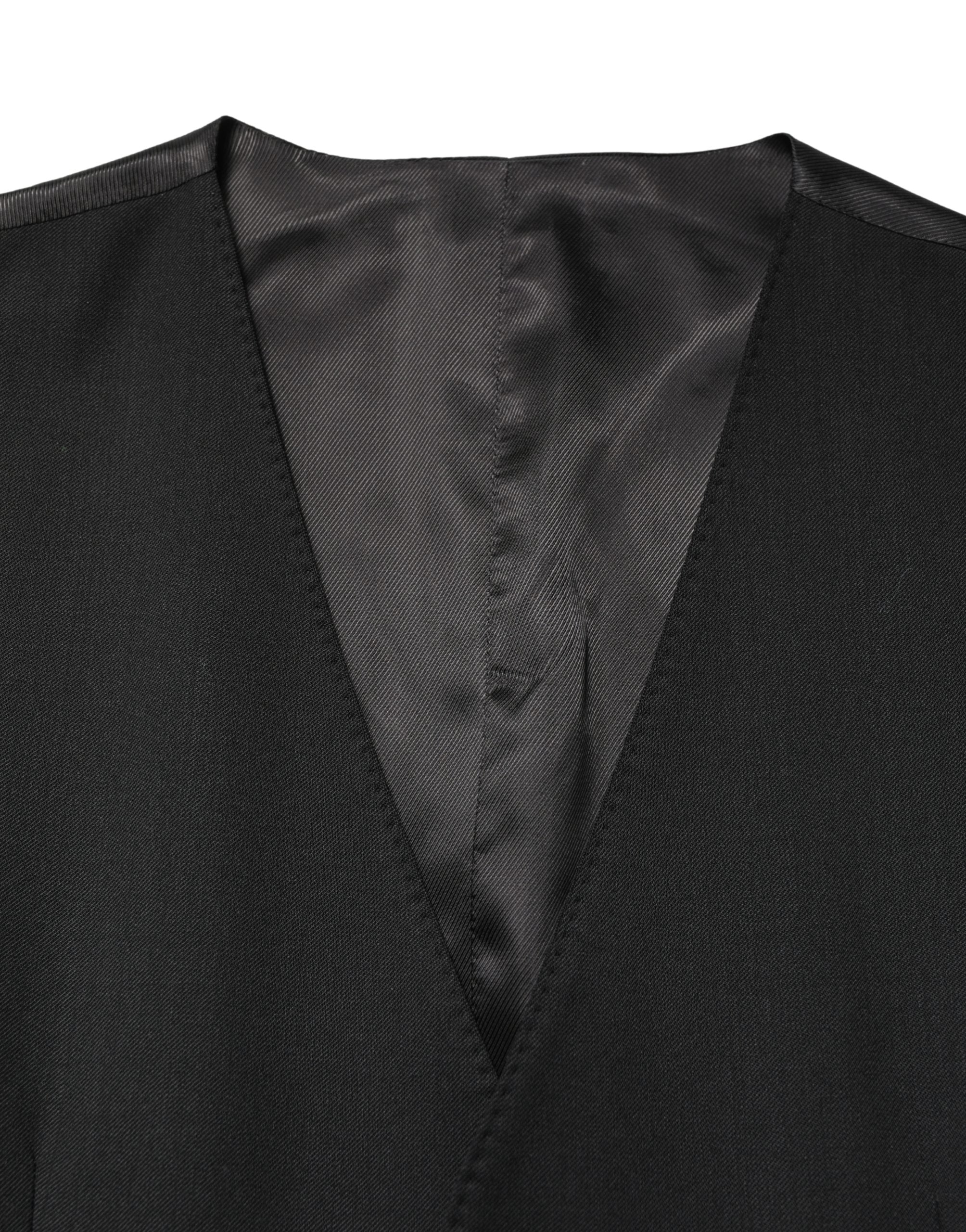 Dolce & Gabbana Black Wool Single Breasted Men Waistcoat Vest