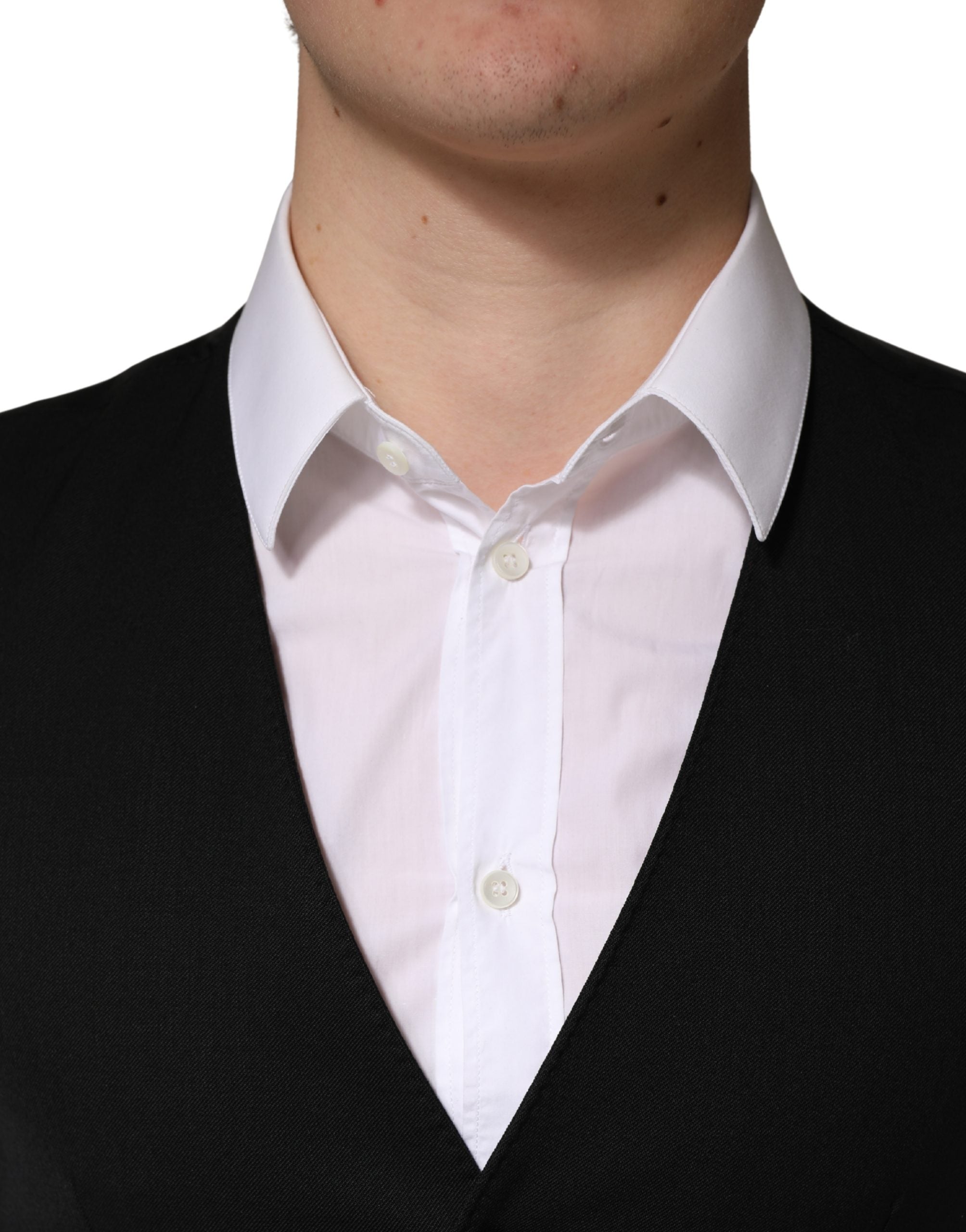 Dolce & Gabbana Black Wool Single Breasted Men Waistcoat Vest
