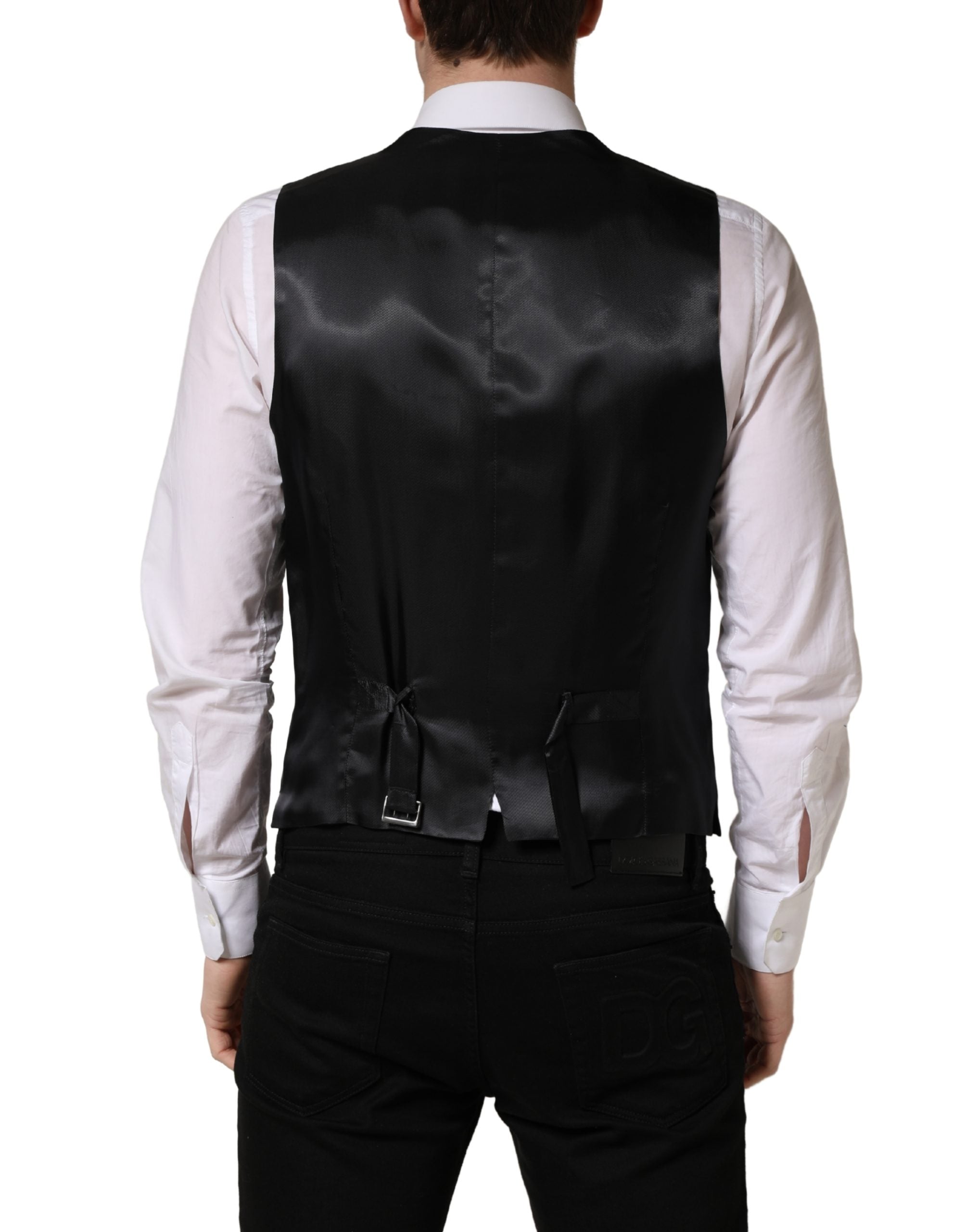 Dolce & Gabbana Black Wool Single Breasted Waistcoat Vest