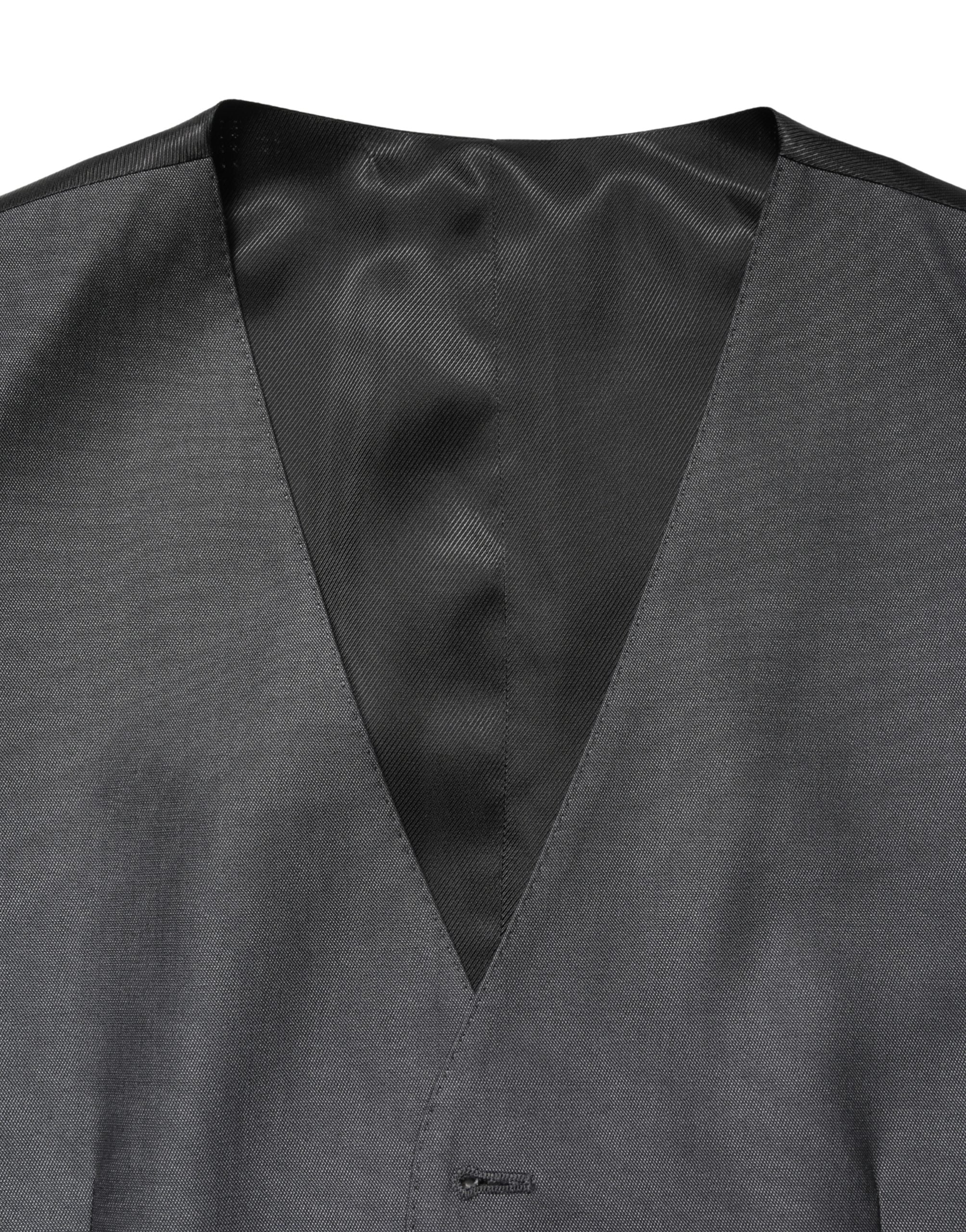 Dolce & Gabbana Dark Gray Single Breasted Men Waistcoat Vest