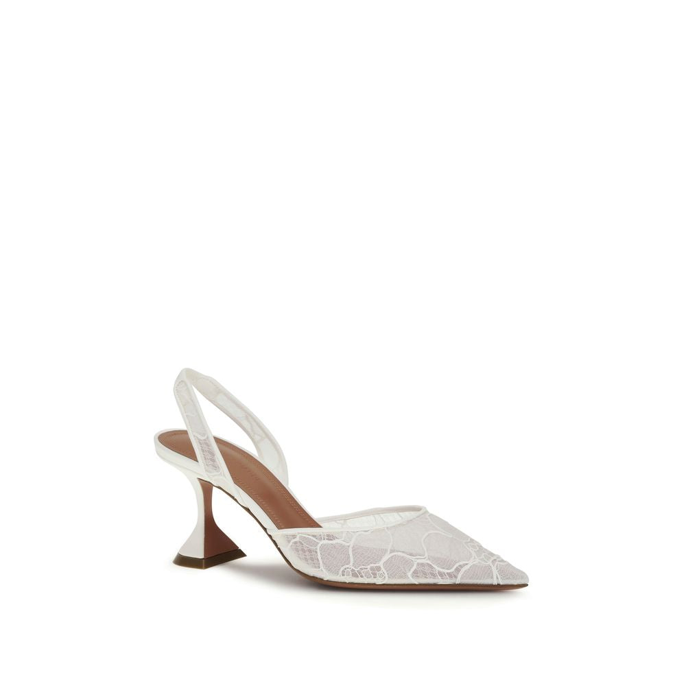 Amina Muaddi White Fabric Mid Heel Pumps