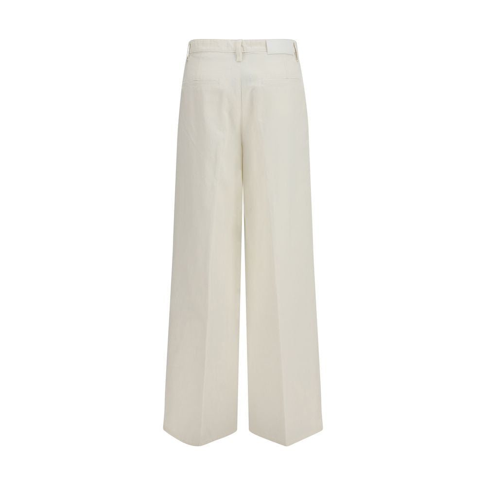 7FOR White Cotton Casual Pants