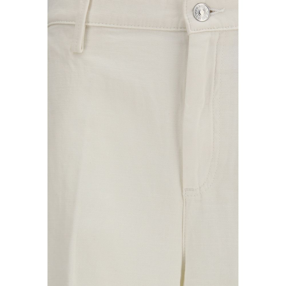 7FOR White Cotton Casual Pants