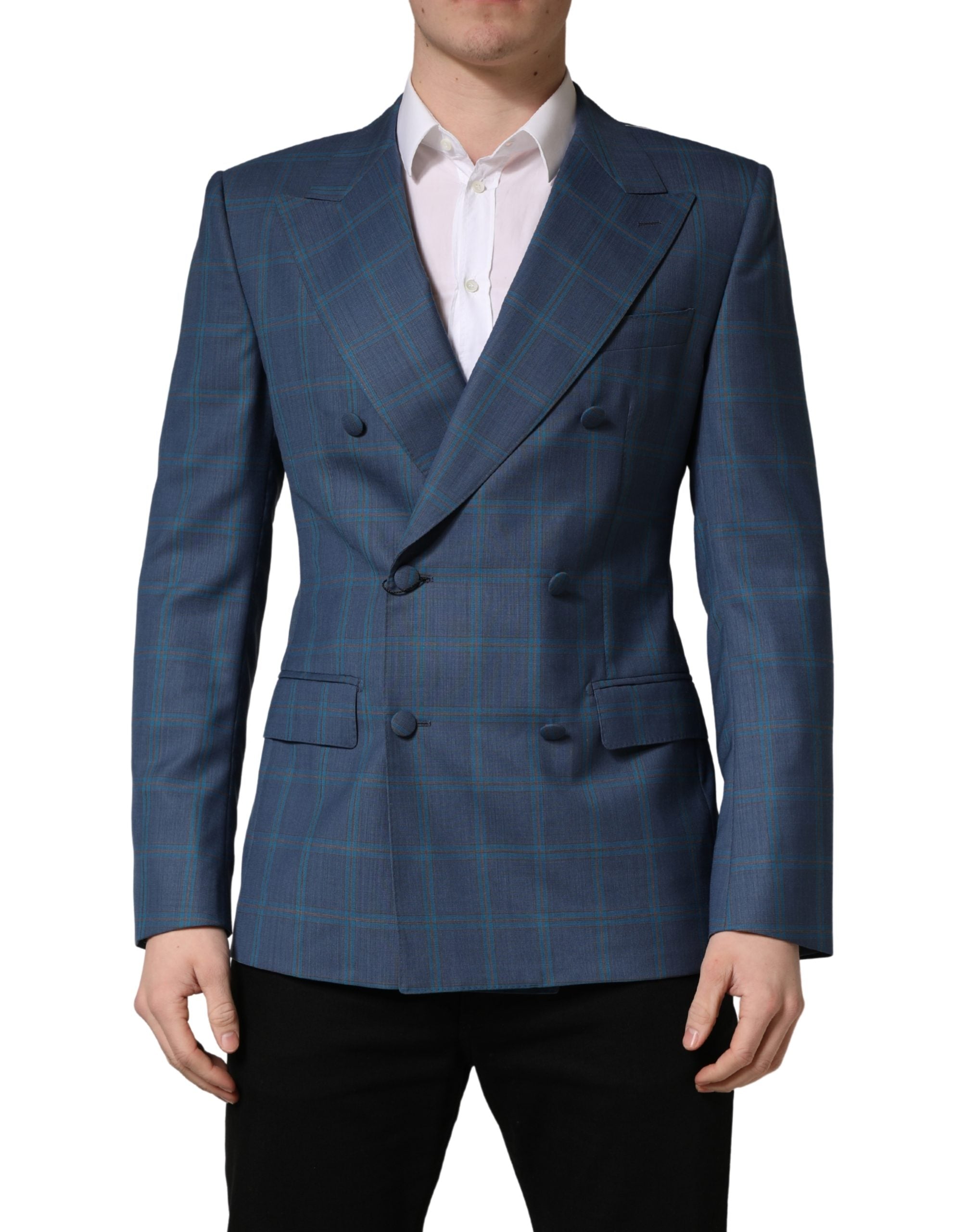 Dolce & Gabbana Blue Checked Double Breasted Men Suit Jacket
