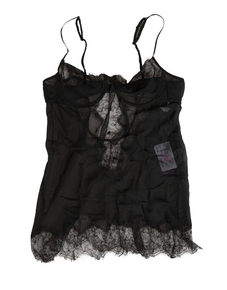 Dolce & Gabbana Black Silk Lace Lingerie Chemise Top Underwear