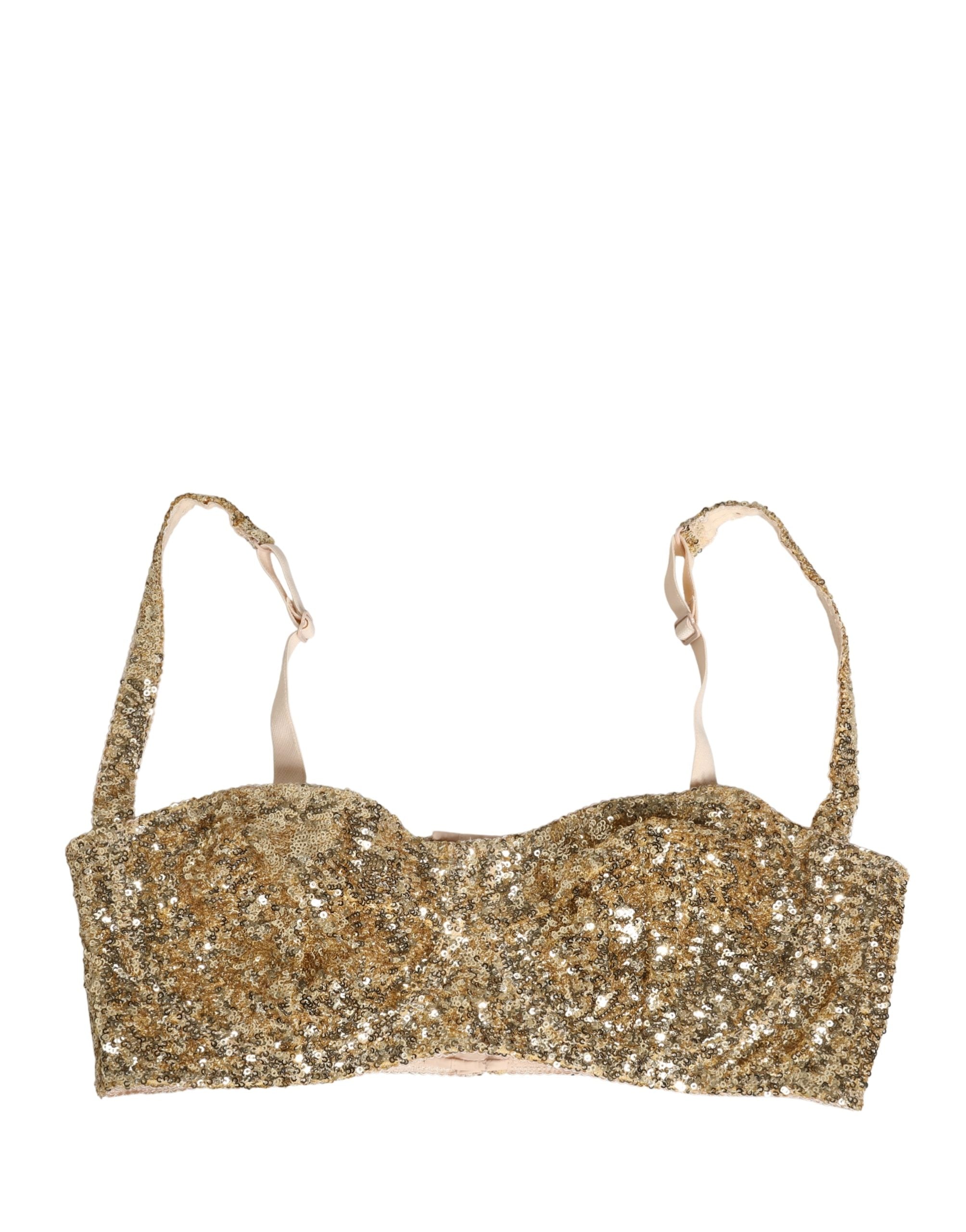 Dolce & Gabbana Gold Sequined Semi-Pad Underwire Bra Underwear