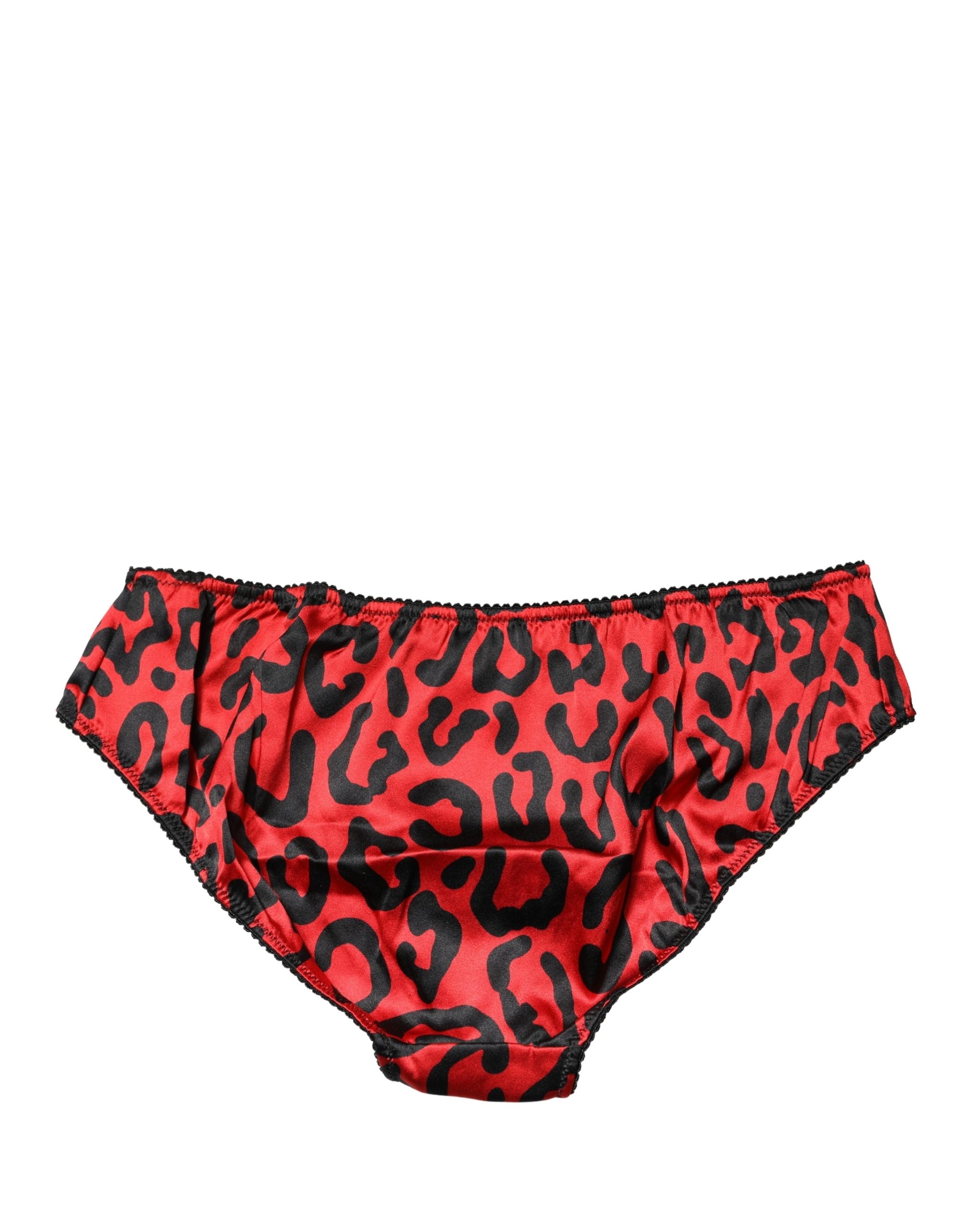 Dolce & Gabbana Black Red Leopard Mid Waist Brief Panty Underwear