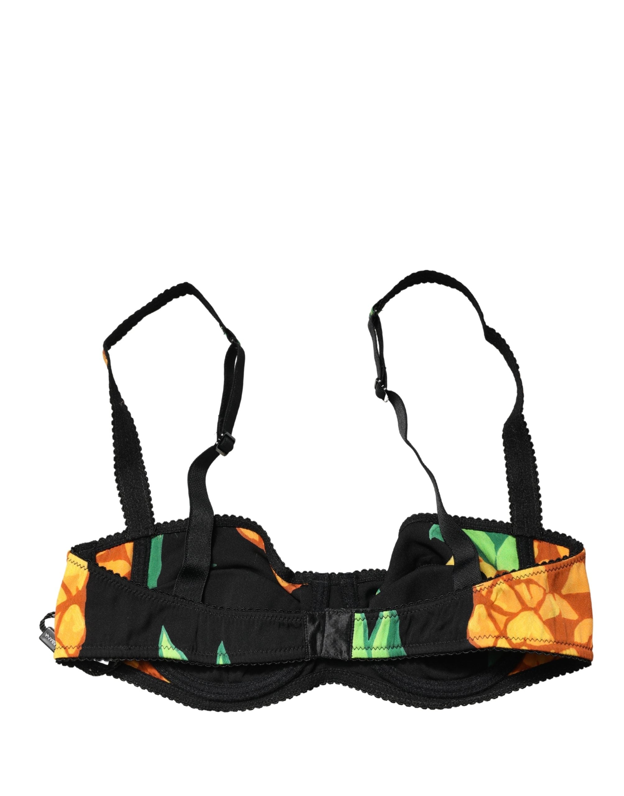 Dolce & Gabbana Black Pineapple Silk Balconette Bra Underwear