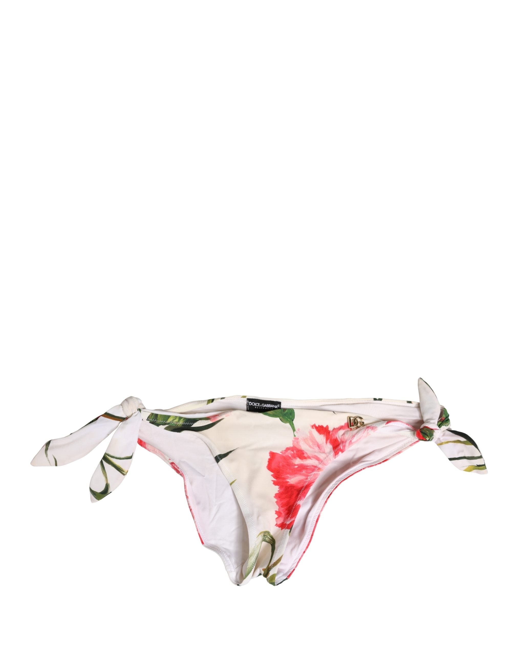 Dolce & Gabbana White Carnation Print Triangle Bikini Set Swimwear
