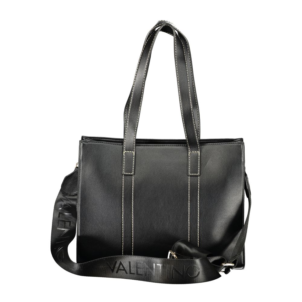 Mario Valentino Black Polyurethane Women's Bag with Shoulder Straps and Pockets