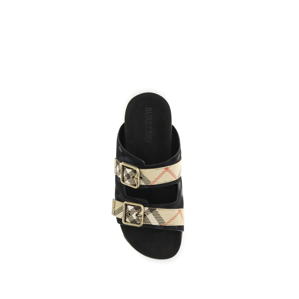 Burberry Black Calf Leather Bos Taurus Strap-On Sandals