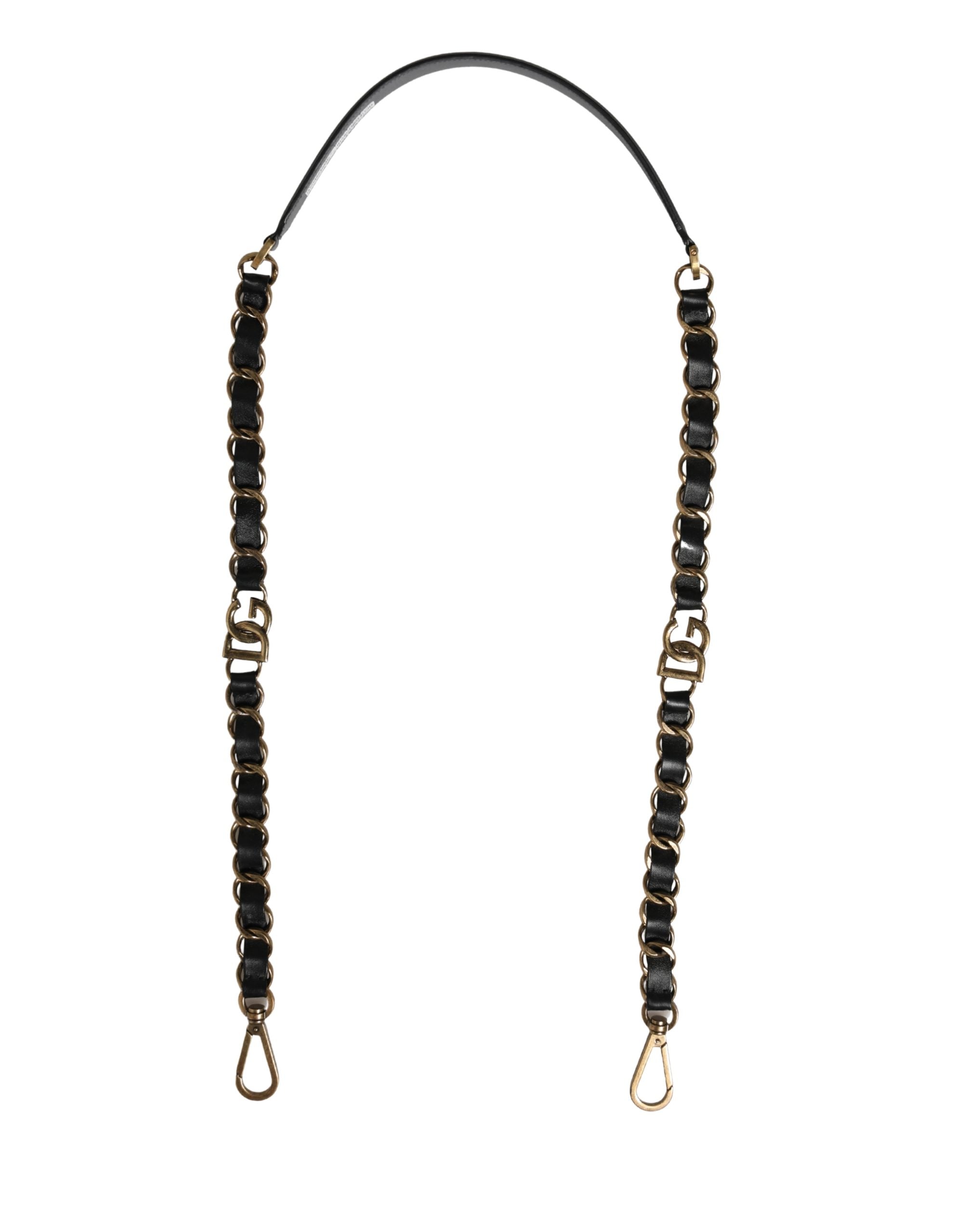 Dolce & Gabbana Black Leather Gold Chain Bag Accessory Shoulder Strap