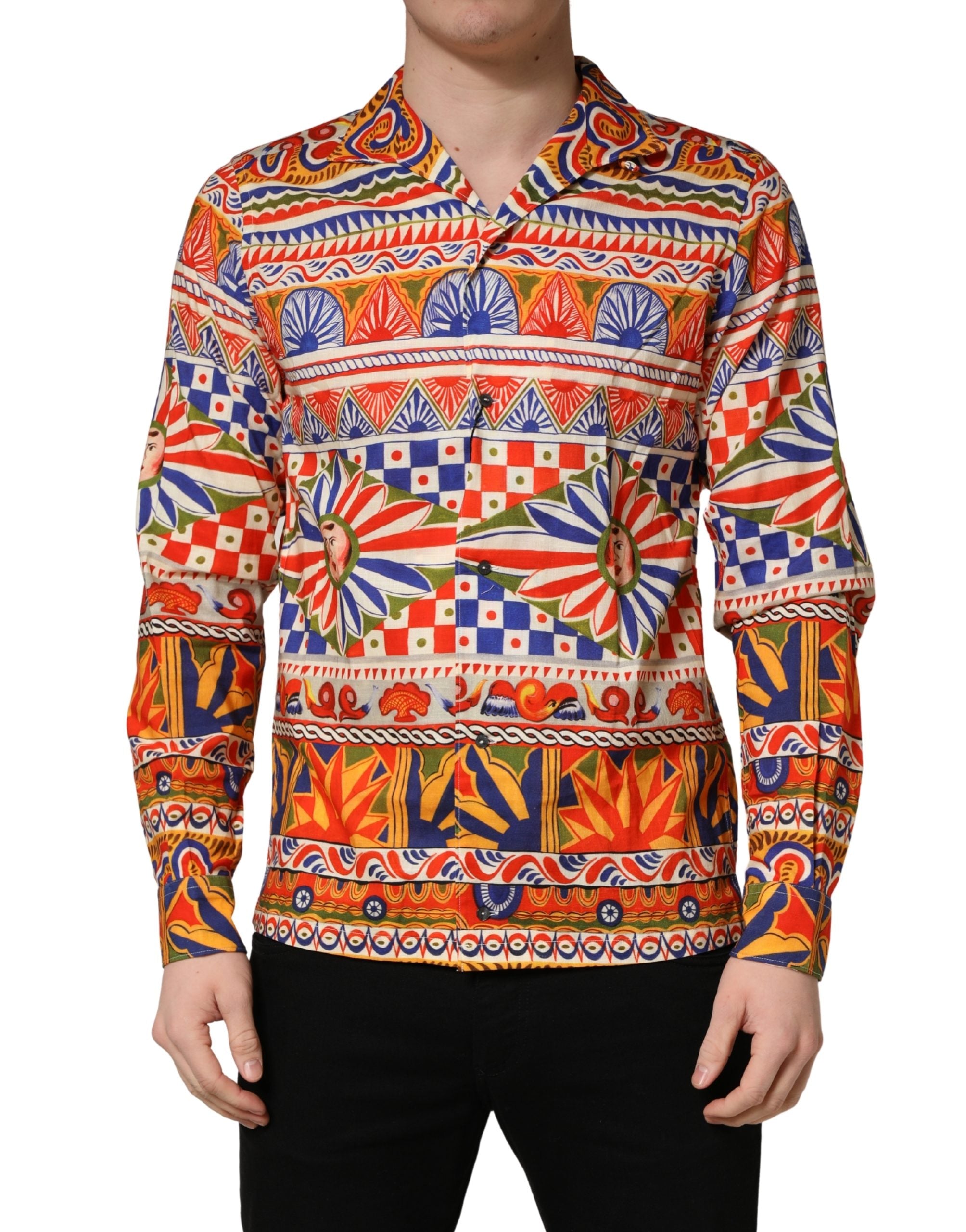 Dolce & Gabbana Multicolor Sicilian Carretto Twill Cotton Men Shirt