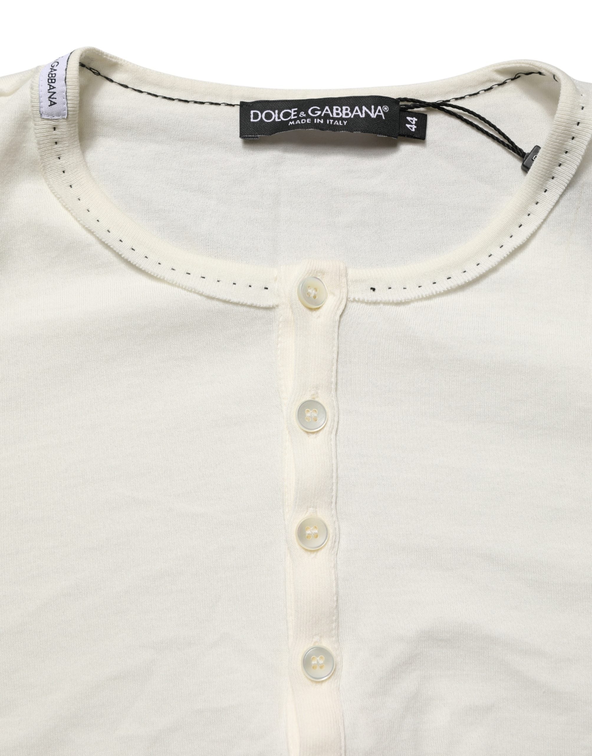 Dolce & Gabbana White Long Sleeves Henley Pullover Sweater