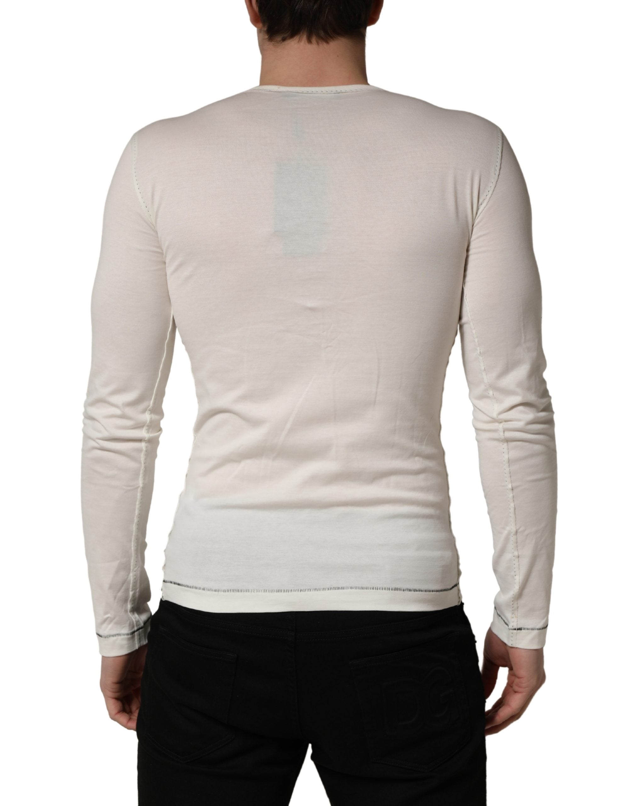 Dolce & Gabbana White Long Sleeves Henley Pullover Sweater