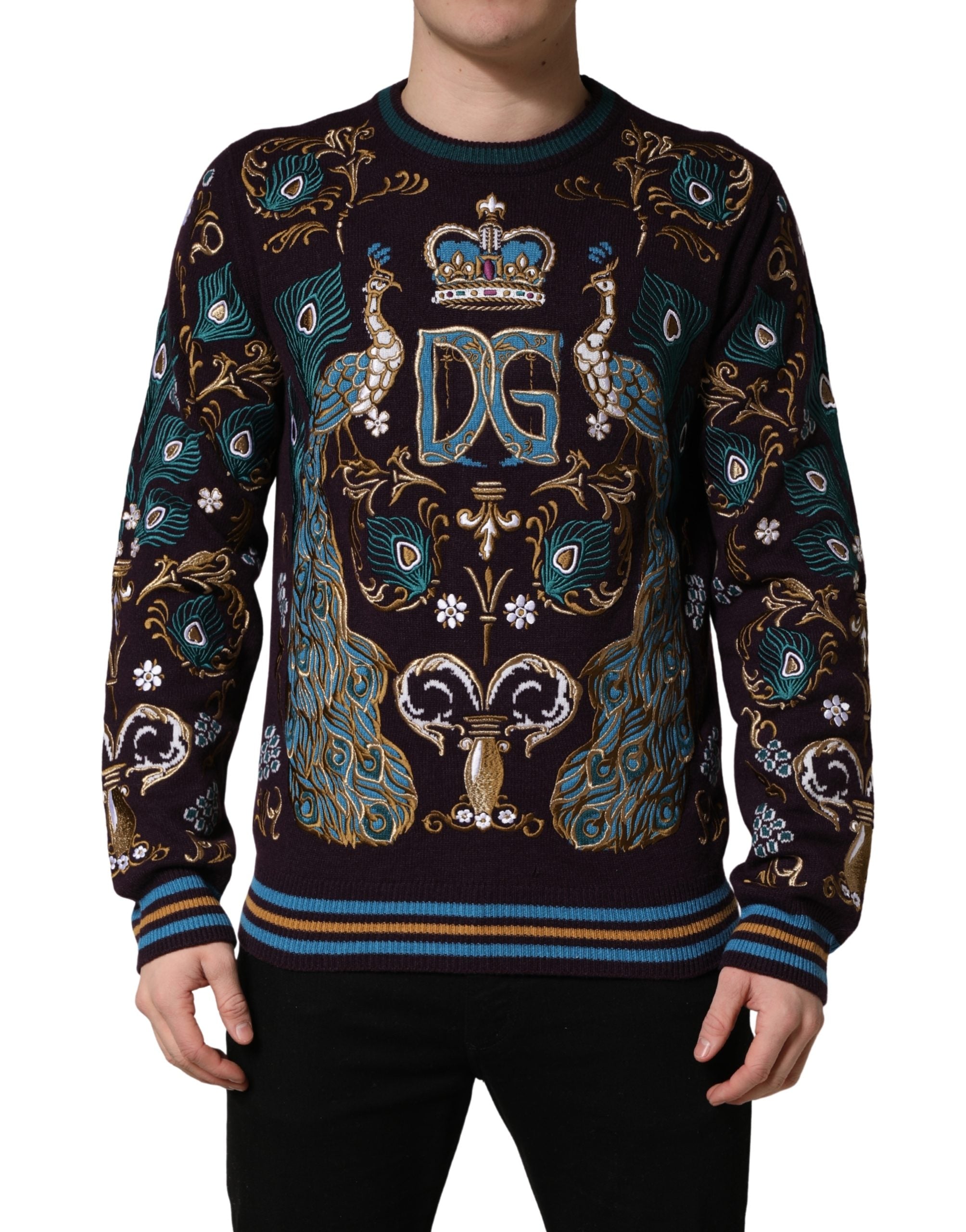 Dolce & Gabbana Bordeaux Cashmere Crown Embroidered Sweater