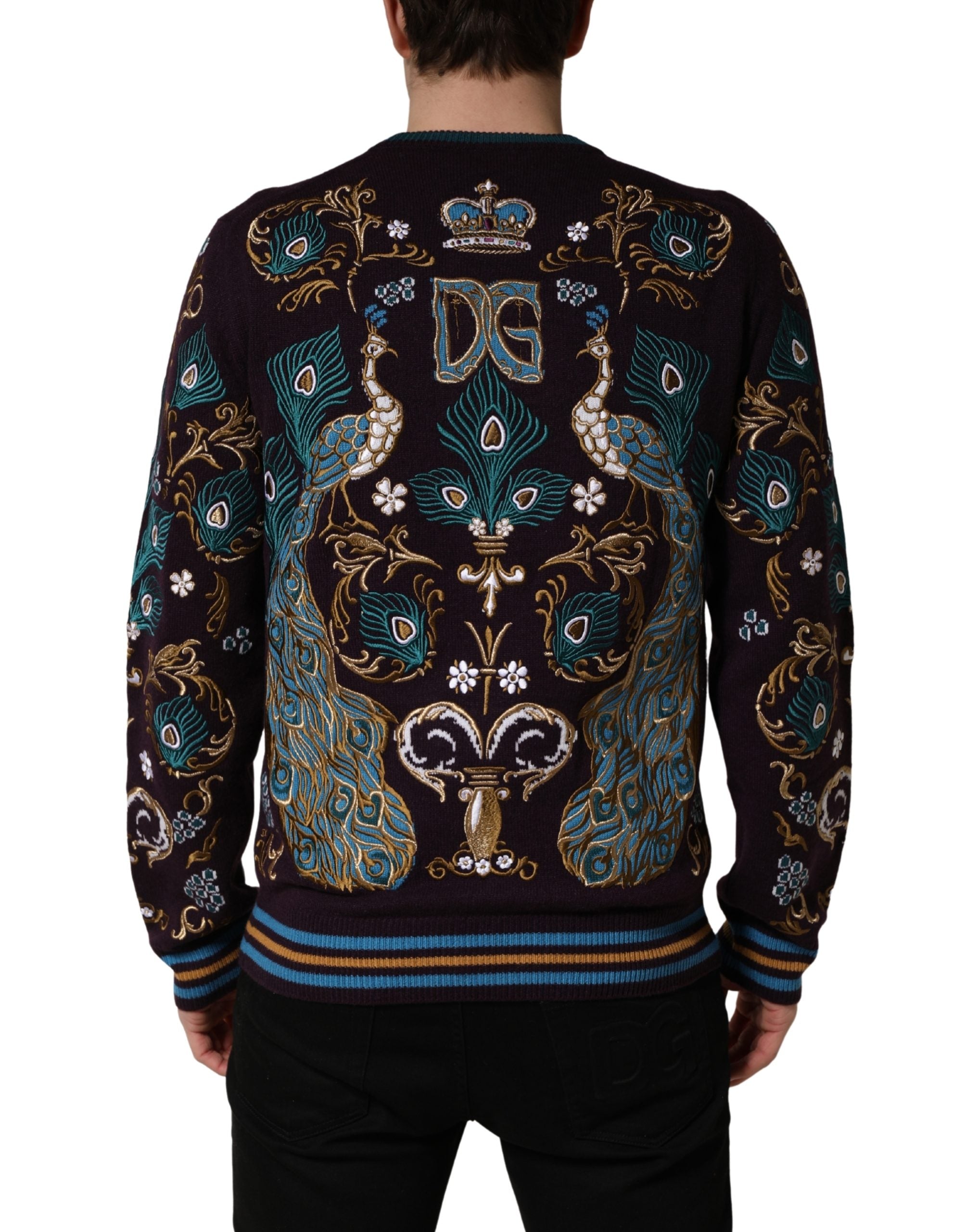 Dolce & Gabbana Bordeaux Cashmere Crown Embroidered Sweater