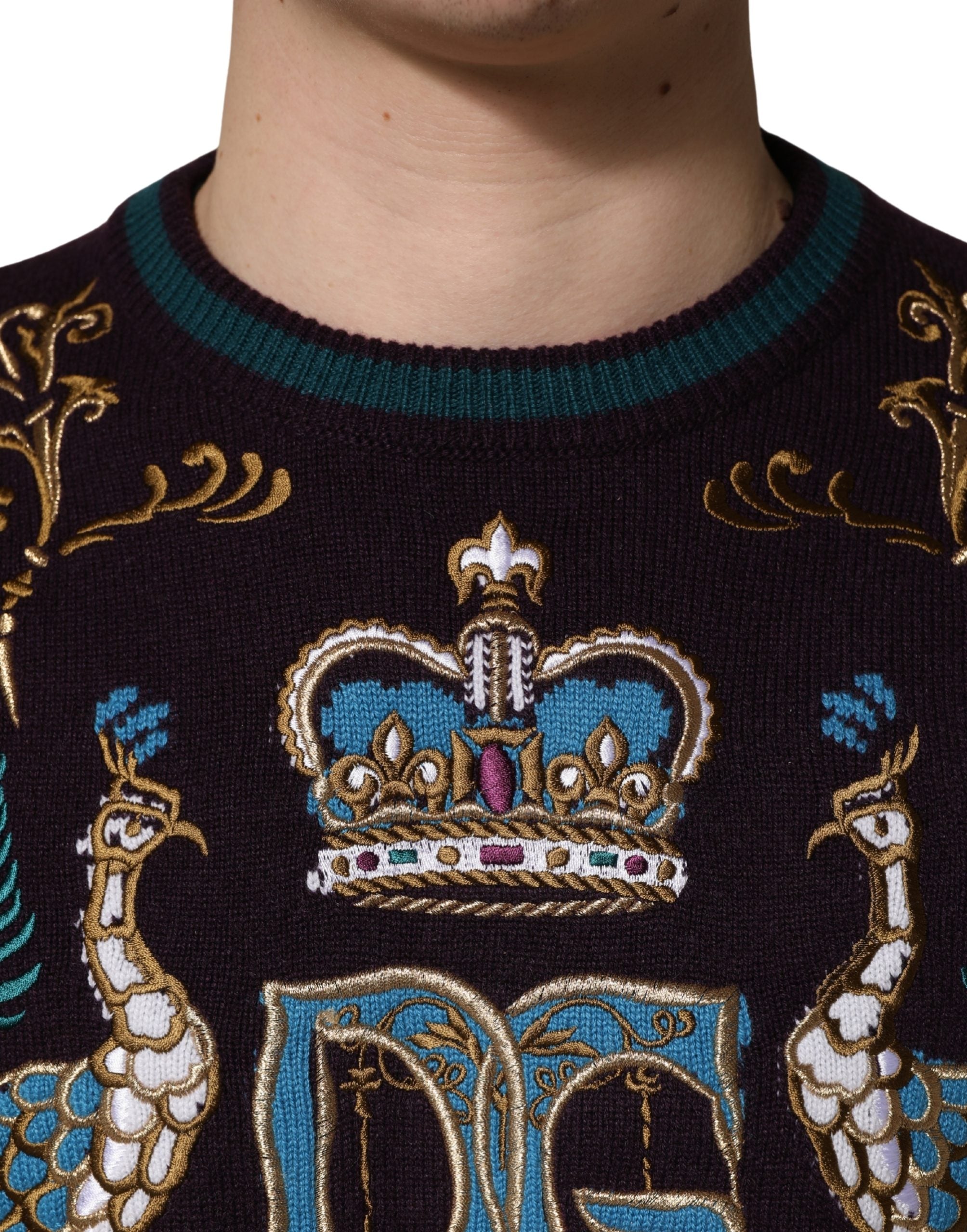 Dolce & Gabbana Bordeaux Cashmere Crown Embroidered Sweater