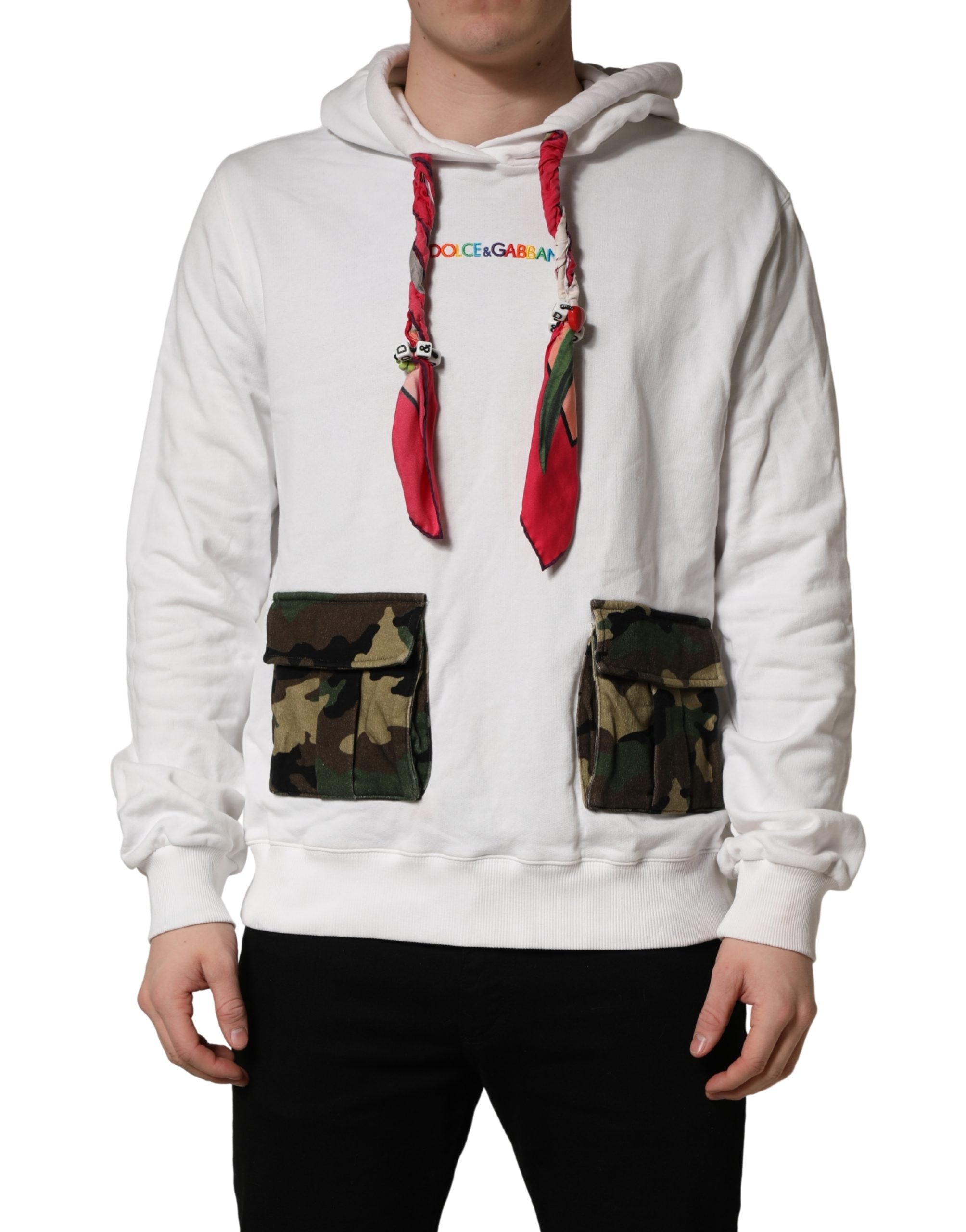 Dolce & Gabbana White Camouflage Hooded Sweatshirt Sweater