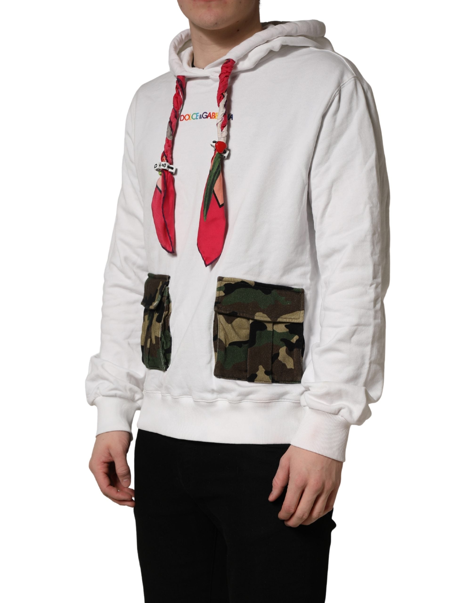 Dolce & Gabbana White Camouflage Hooded Sweatshirt Sweater