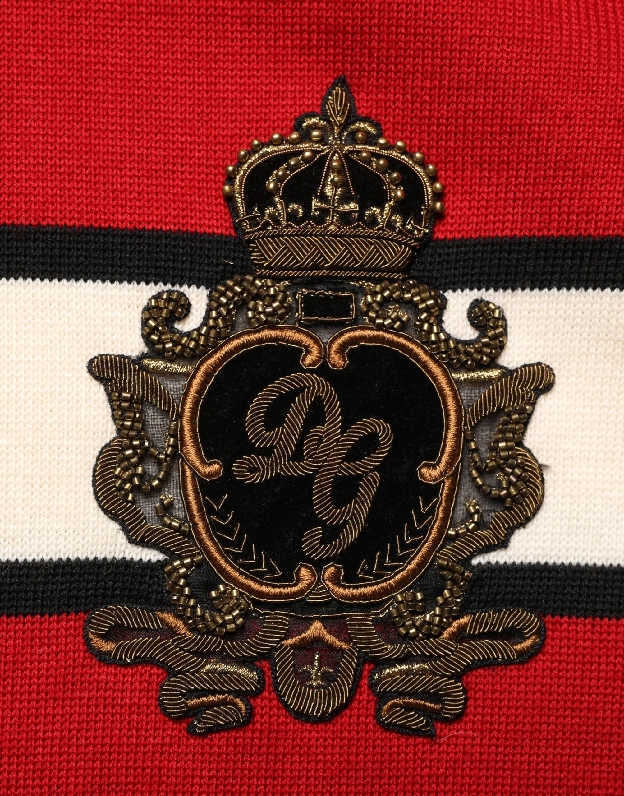 Dolce & Gabbana Red Wool DG Crest Crew Neck Pullover Sweater