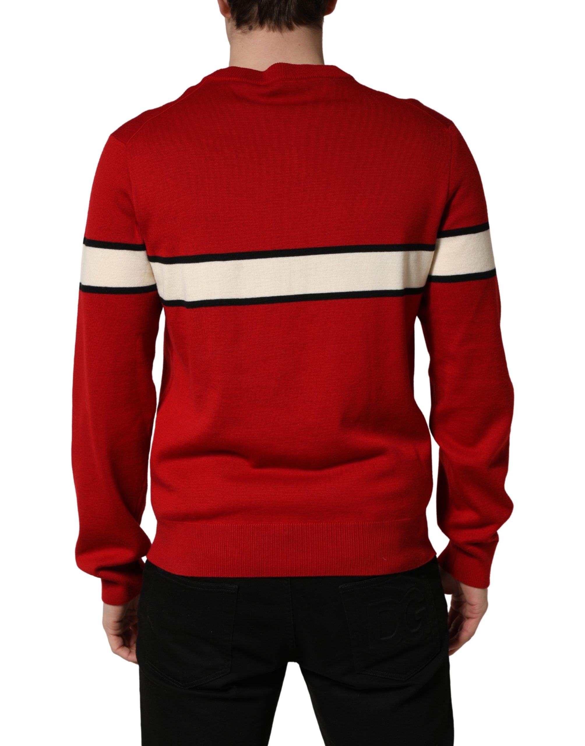 Dolce & Gabbana Red Wool DG Crest Crew Neck Pullover Sweater